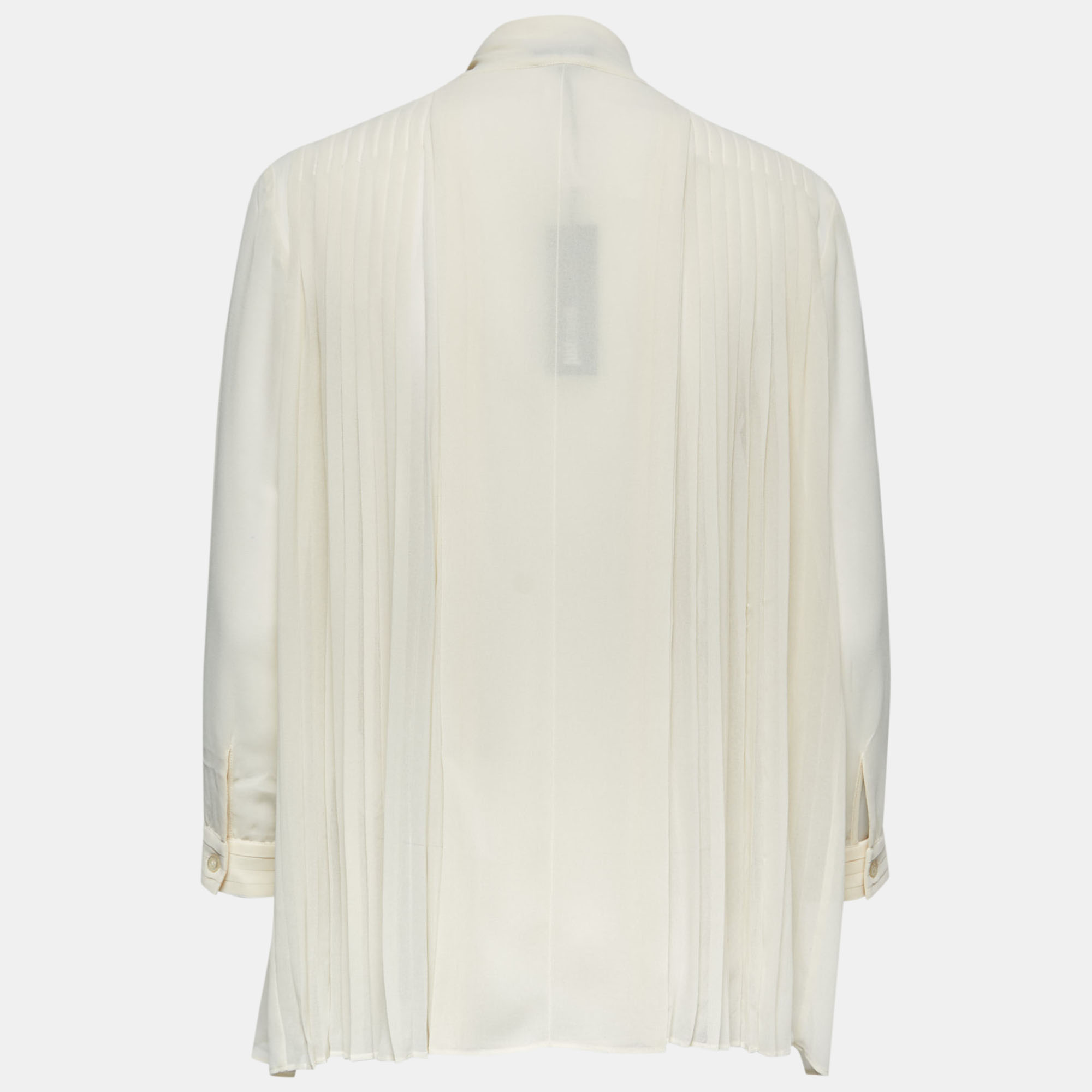 

Just Cavalli Cream Chiffon Pleated Tie-Neck Blouse