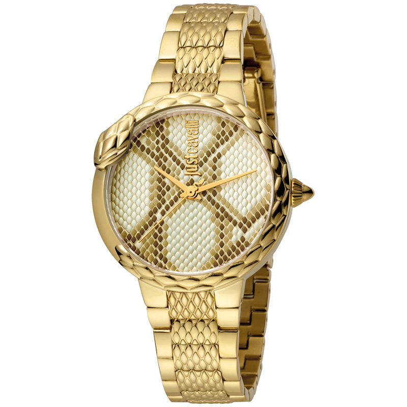 Pre Owned Just Cavalli Champagne Gold Plated Stainless Steel JC1L030M0065 Women's Wristwatch 34MM