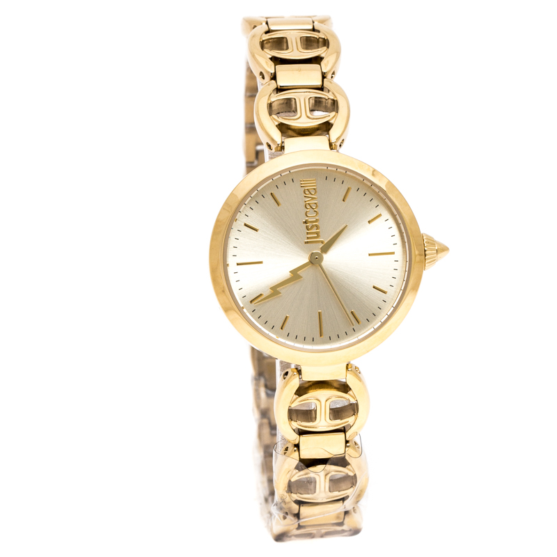 مملوكة مسبقًا Just Cavalli Champagne Gold Stainless Steel Macrame Women's Wristwatch 28 mm