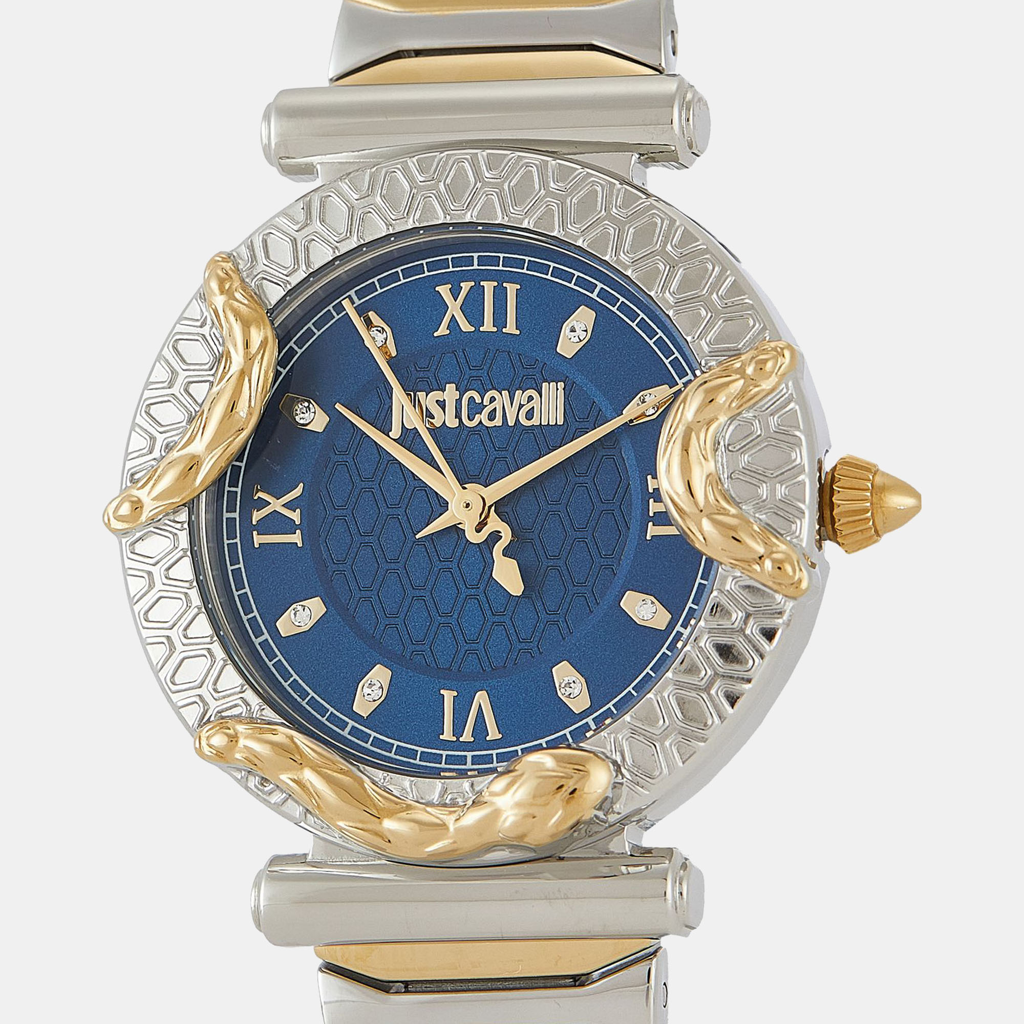 

Just Cavalli Blue Two-Tone Stainless Steel Crystal Embellished Classic JC1L234M0095 Women's Wristwatch