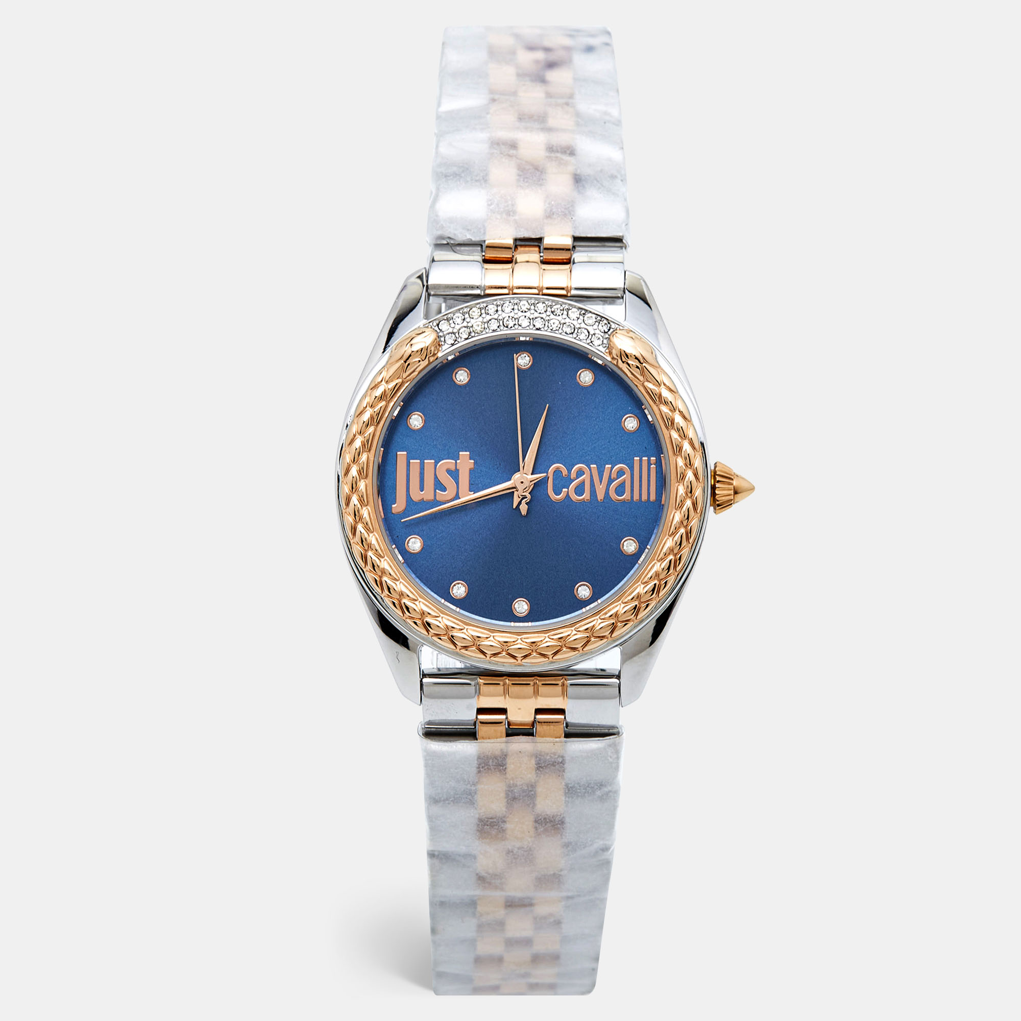 

Just Cavalli Blue Two-Tone Stainless Steel Crystal Brillante JC1L195M0125 Women's Wristwatch, Silver
