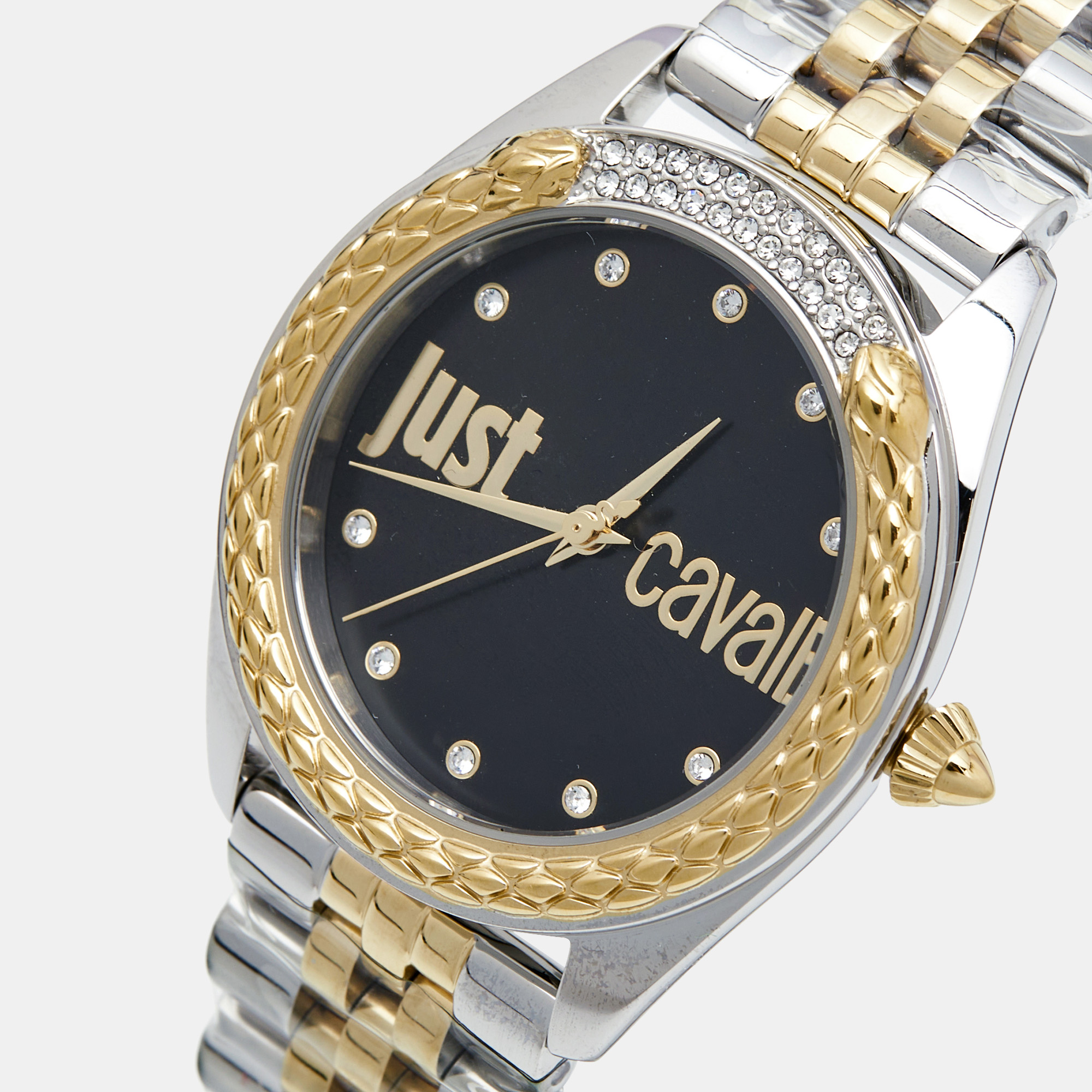 

Just Cavalli Black Tw0-Tone Stainless Steel Crystal Brillante JC1L195M0105 Women's Wristwatch, Silver
