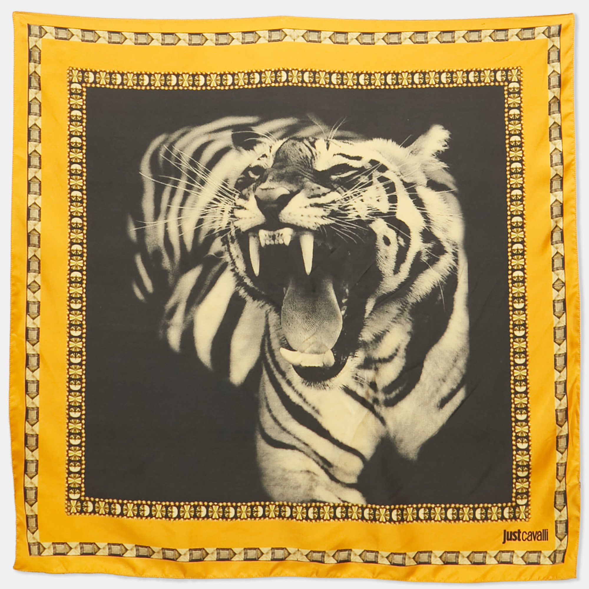 

Just Cavalli Black Tiger Print Silk Scarf