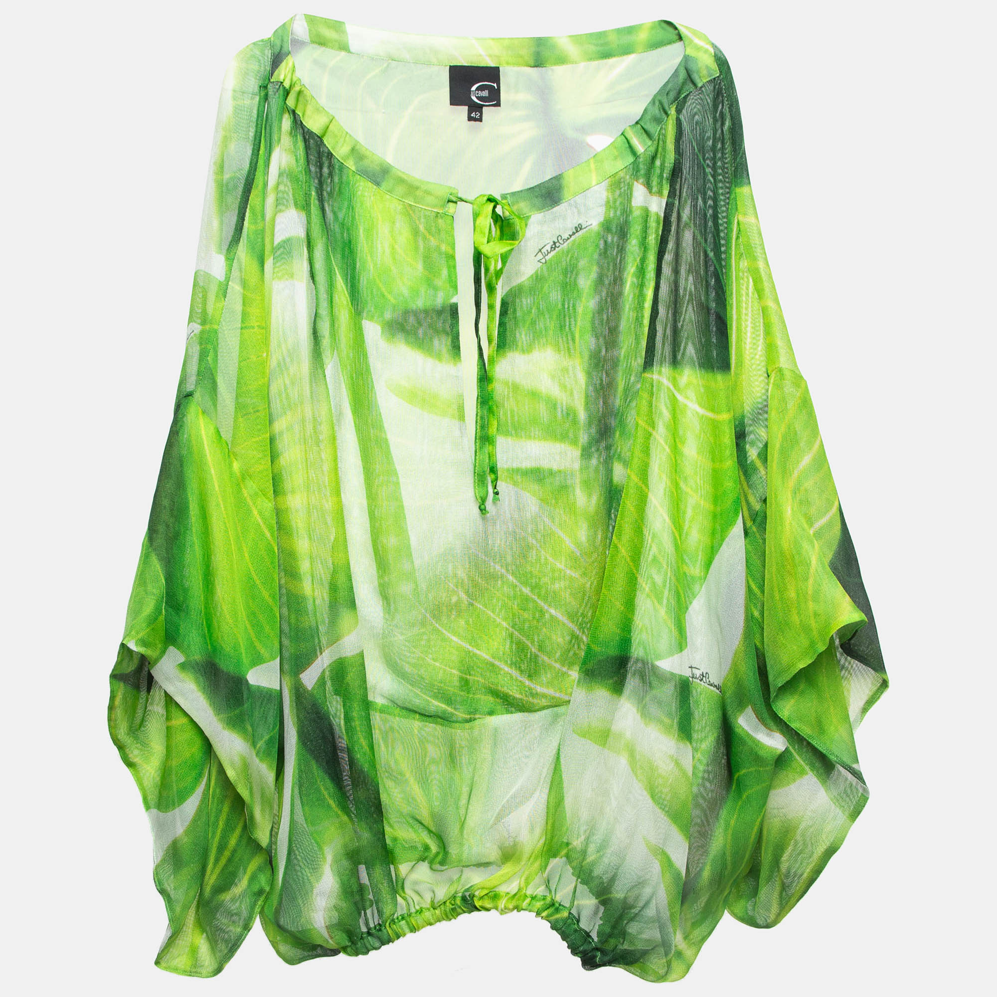 

Just Cavalli Green Abstract Print Silk Sheer Blouse M