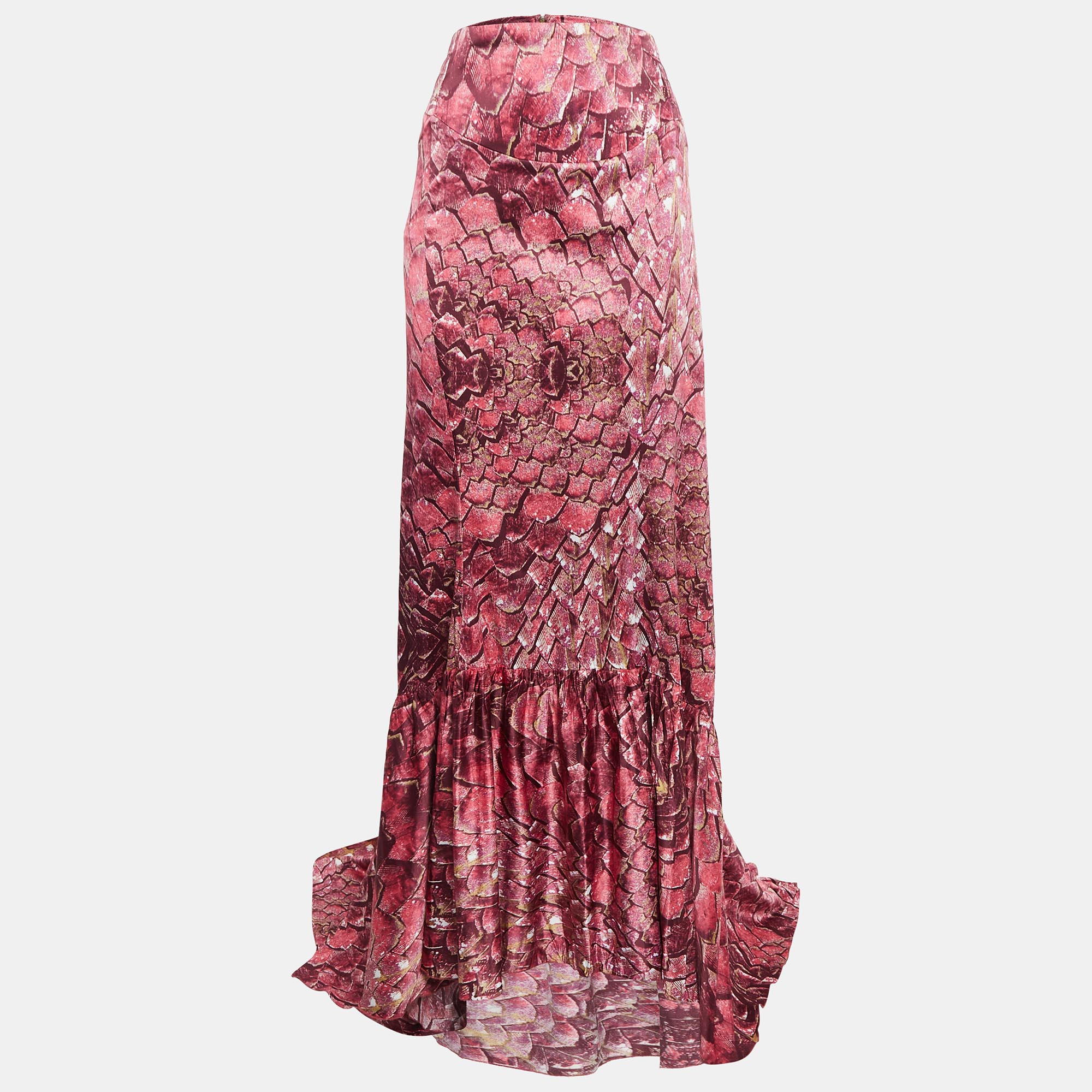 

Just Cavalli Pink Abstract Print Satin Pleated Maxi Skirt M