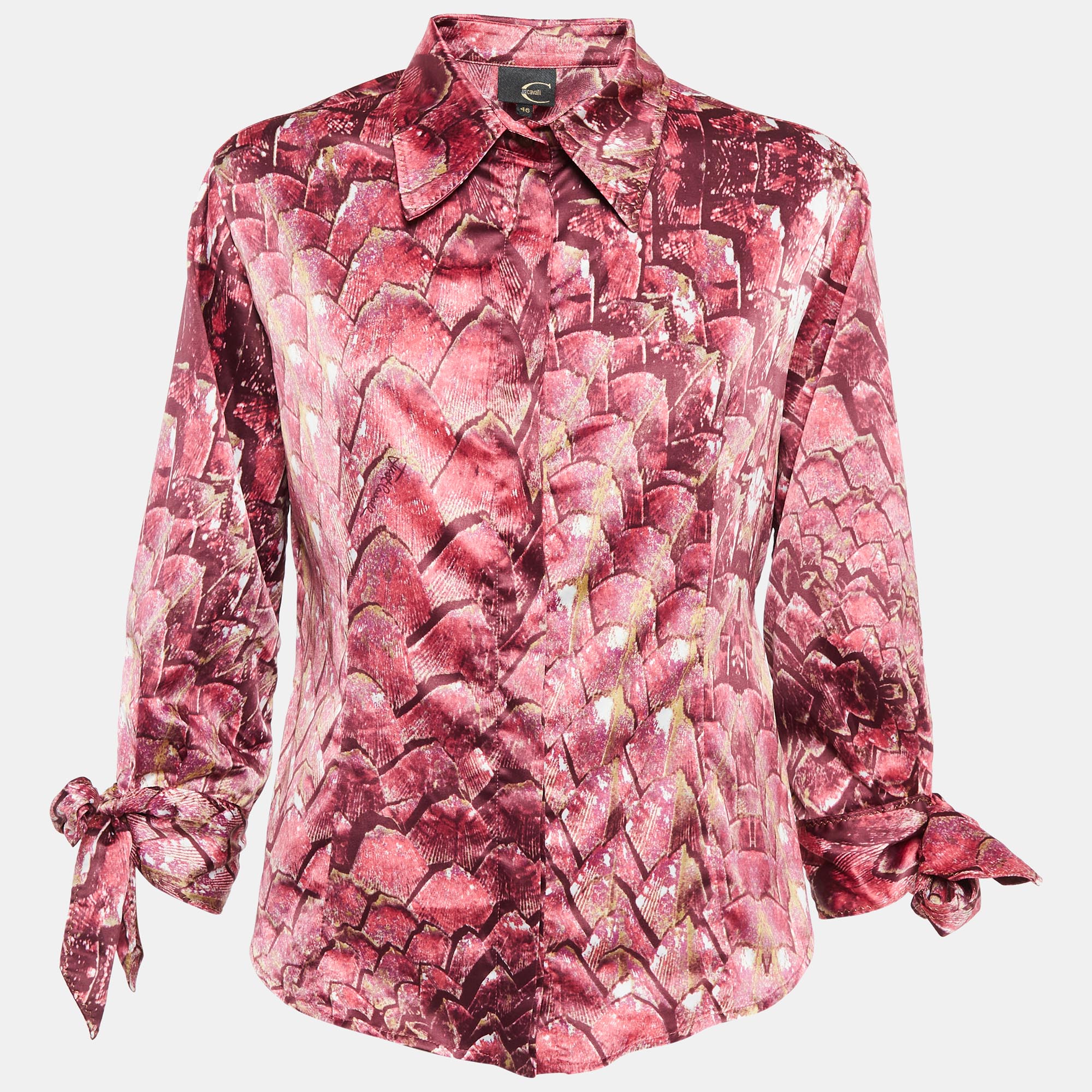 

Just Cavalli Pink Abstract Print Satin Tie-up Sleeve Shirt L