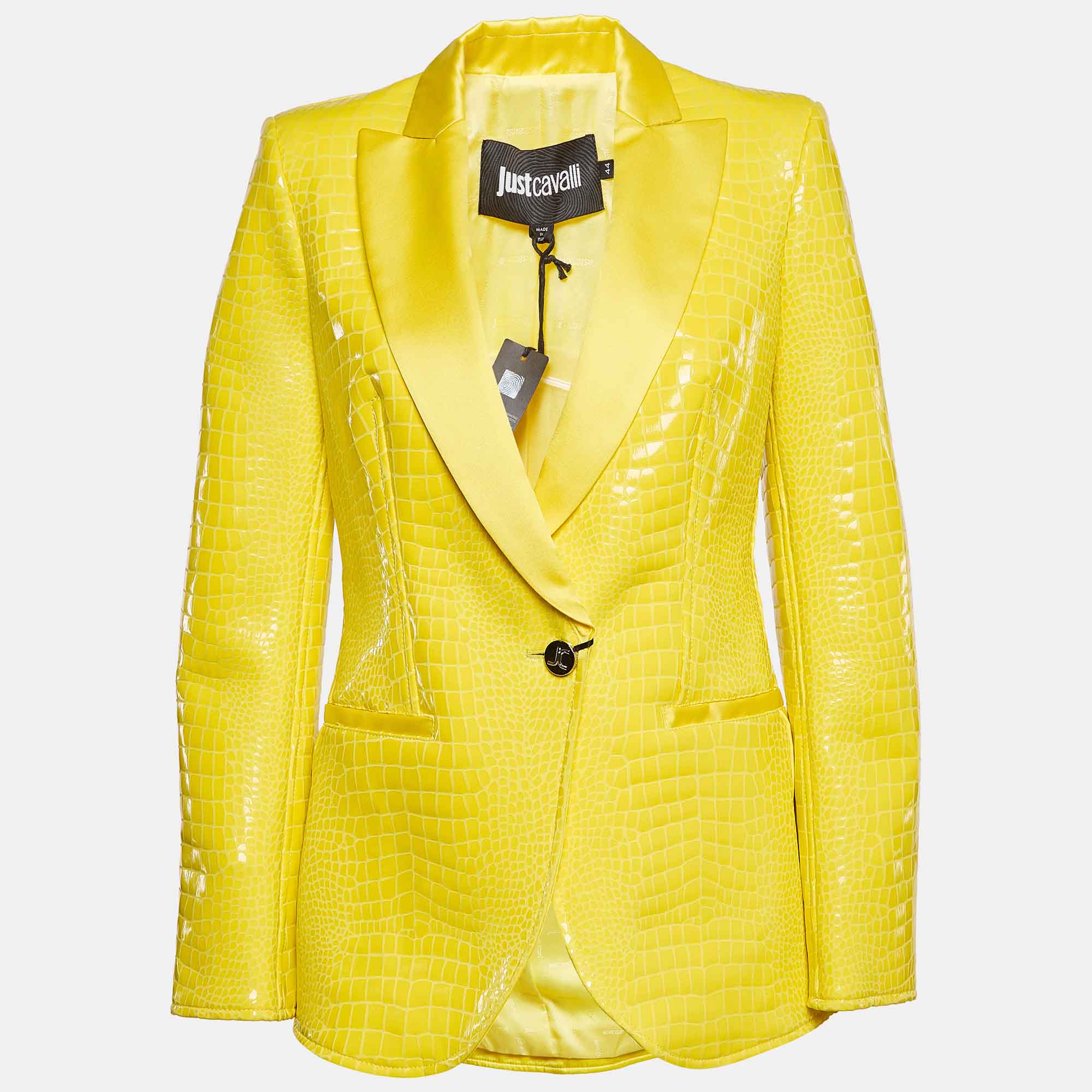 

Just Cavalli Yellow Snake Pattern Faux Leather Blazer M