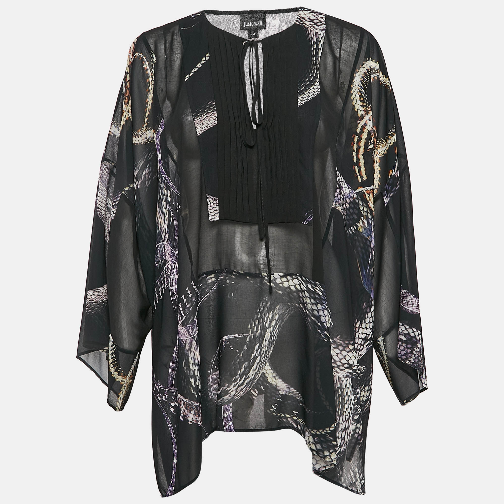 

Just Cavalli Black Snake Printed Chiffon Semi Sheer Blouse M