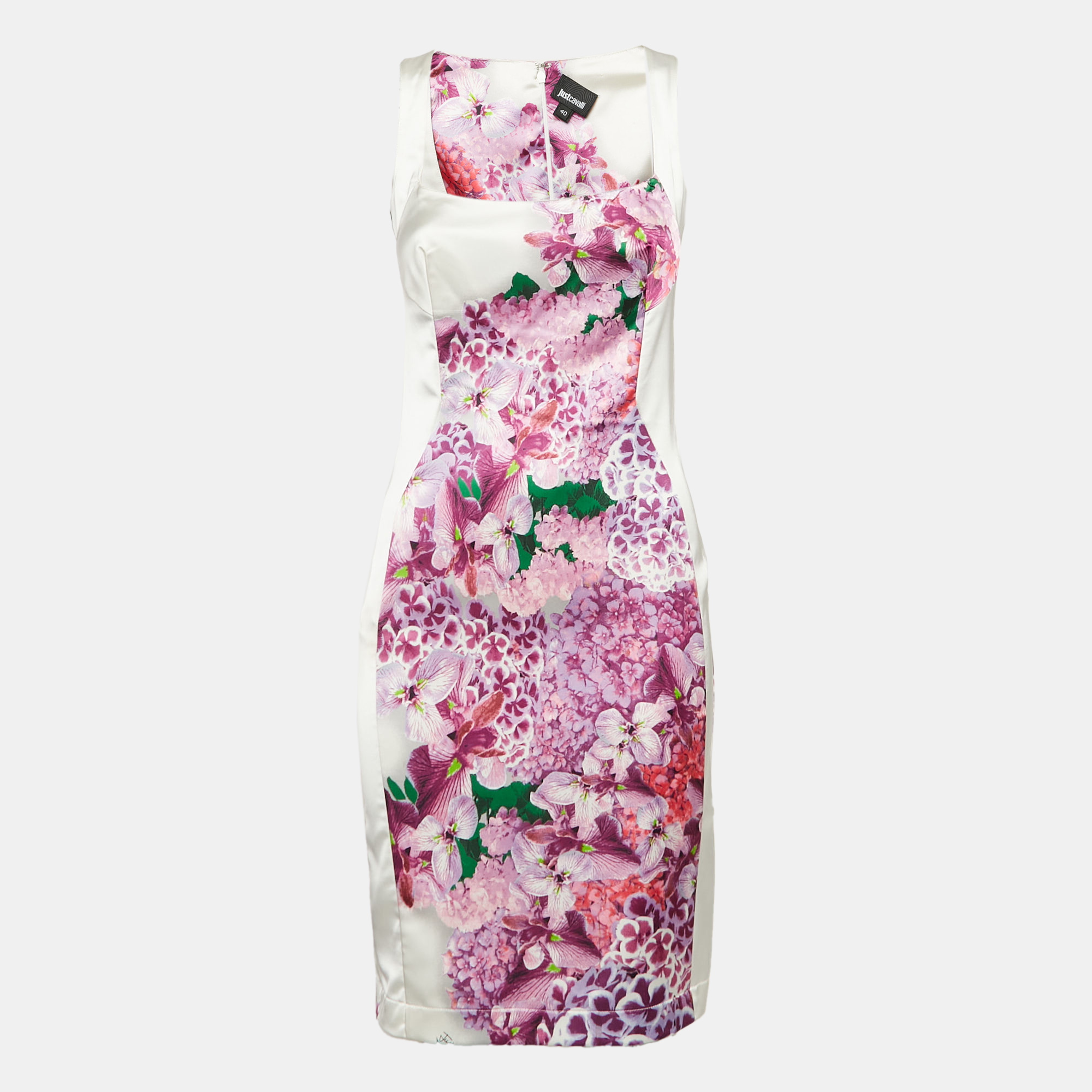 

Just Cavalli Pink Floral Print Satin Sheath Dress S