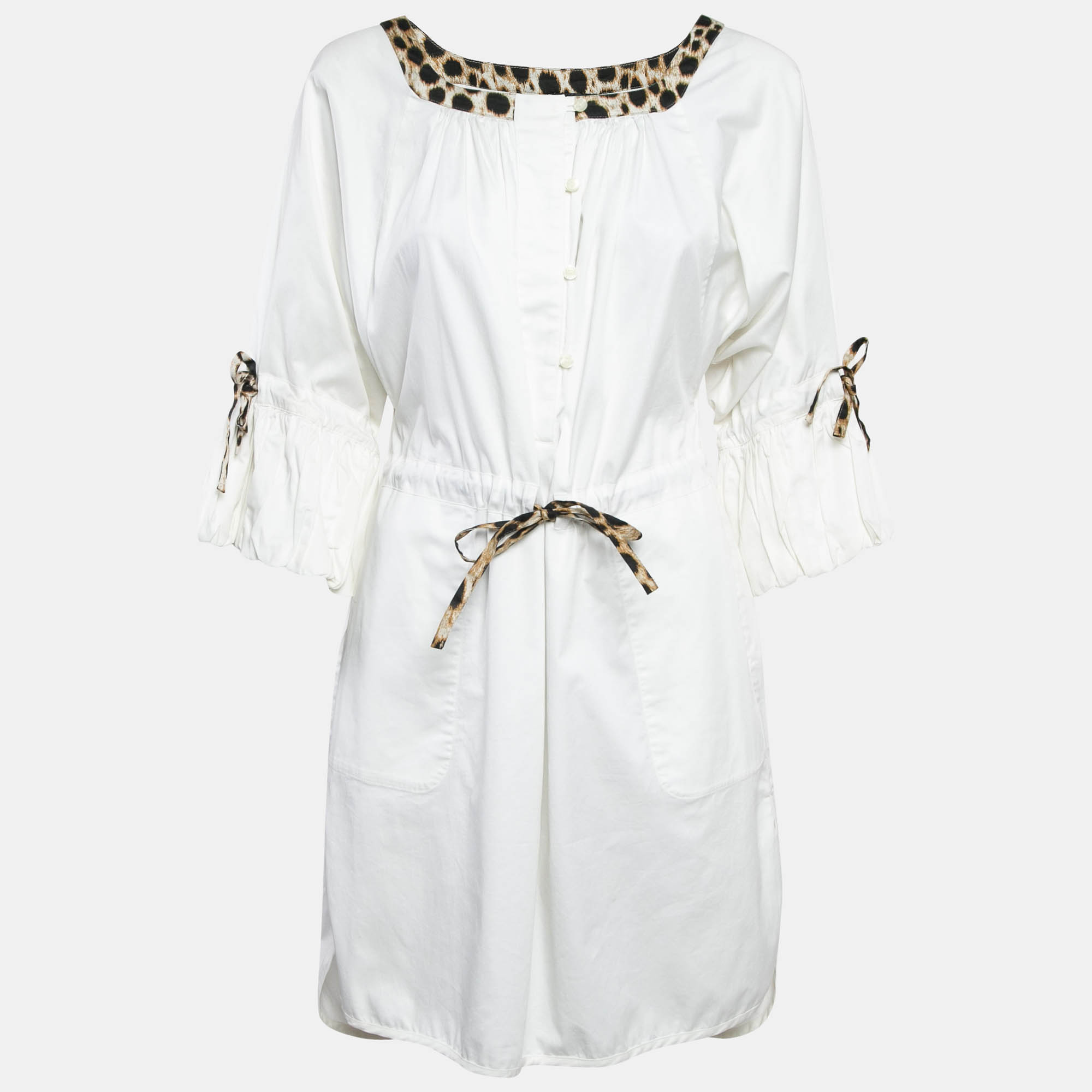 Pre-owned Just Cavalli White Cotton Mini Contrast Trim Mini Dress Xs