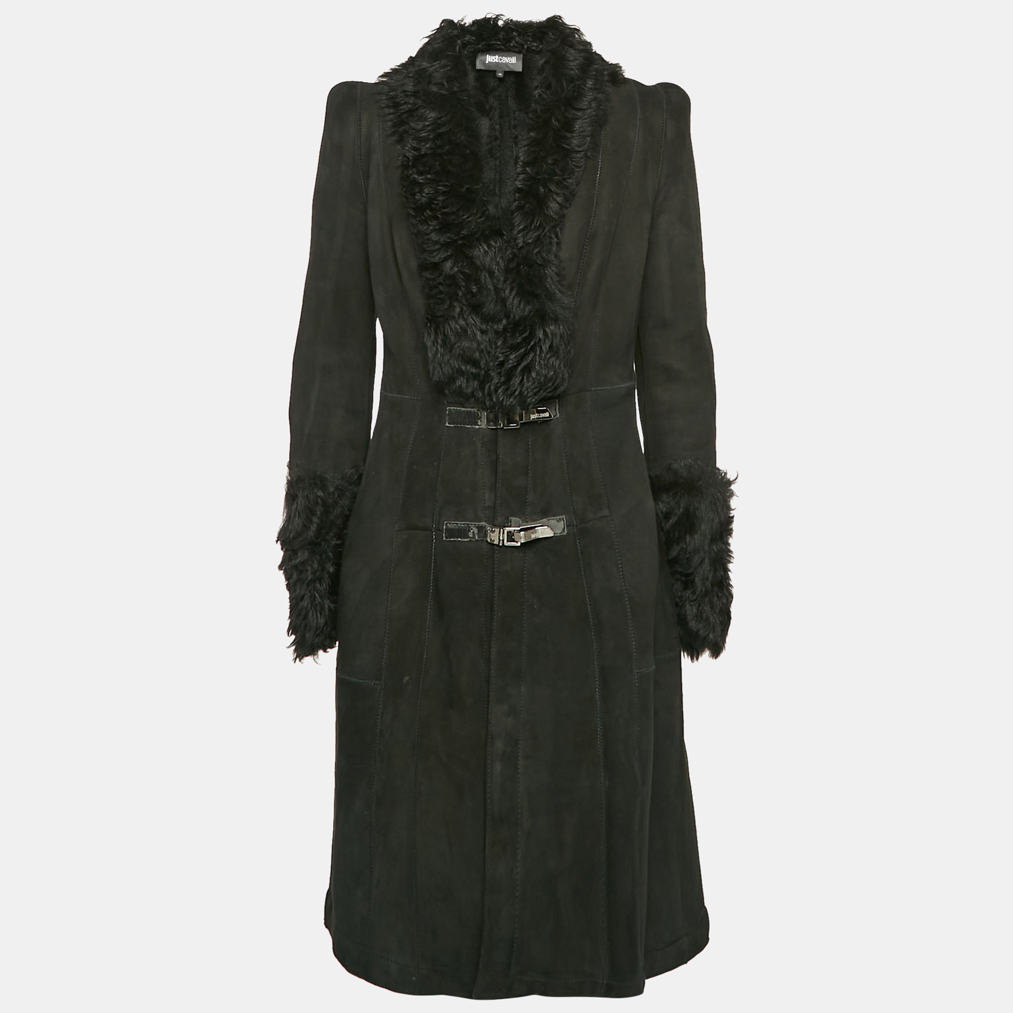 

Just Cavalli Black Fur and Leather Mid-Length Coat S