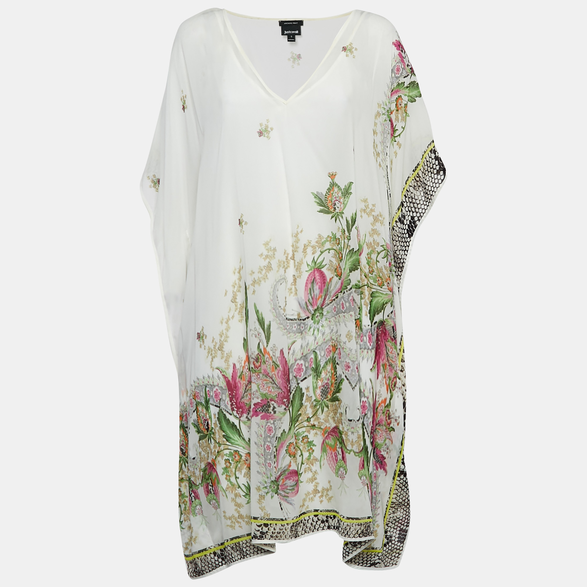 

Just Cavalli White Printed Crepe Kaftan Mini Dress S