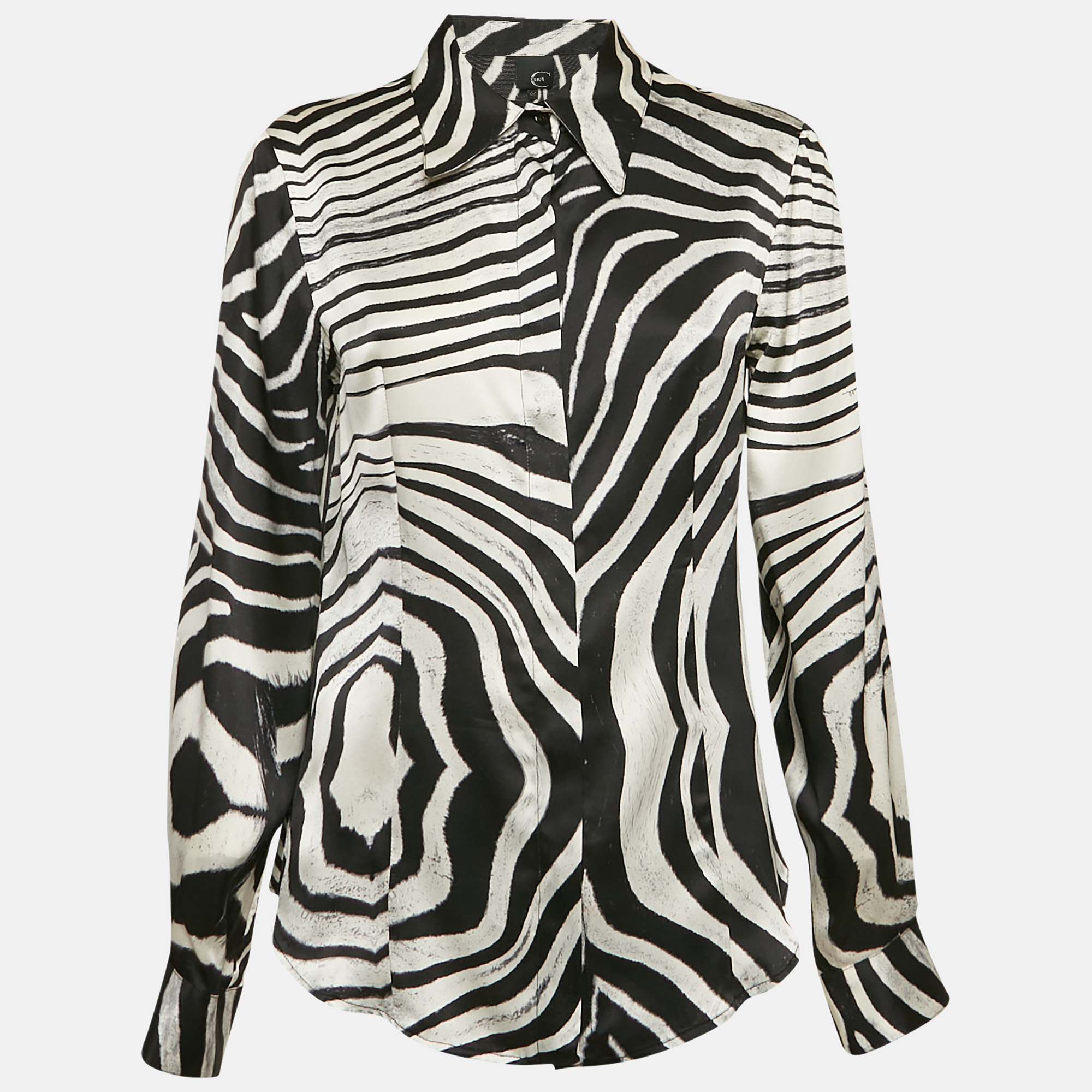 

Just Cavalli Black/White Zebra Print Satin Silk Shirt M