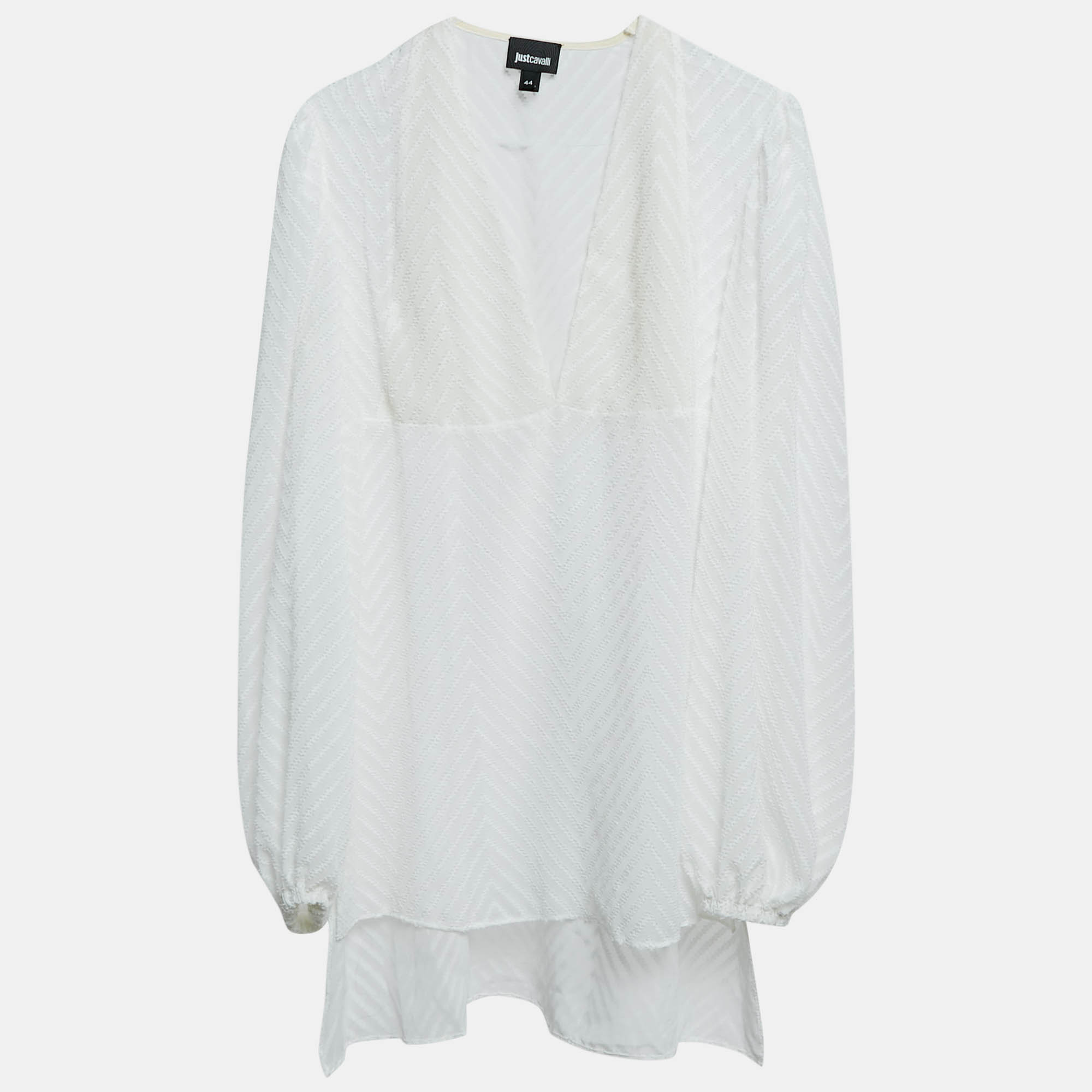 

Just Cavalli White Sheer Chiffon V-Neck Tunic Top M