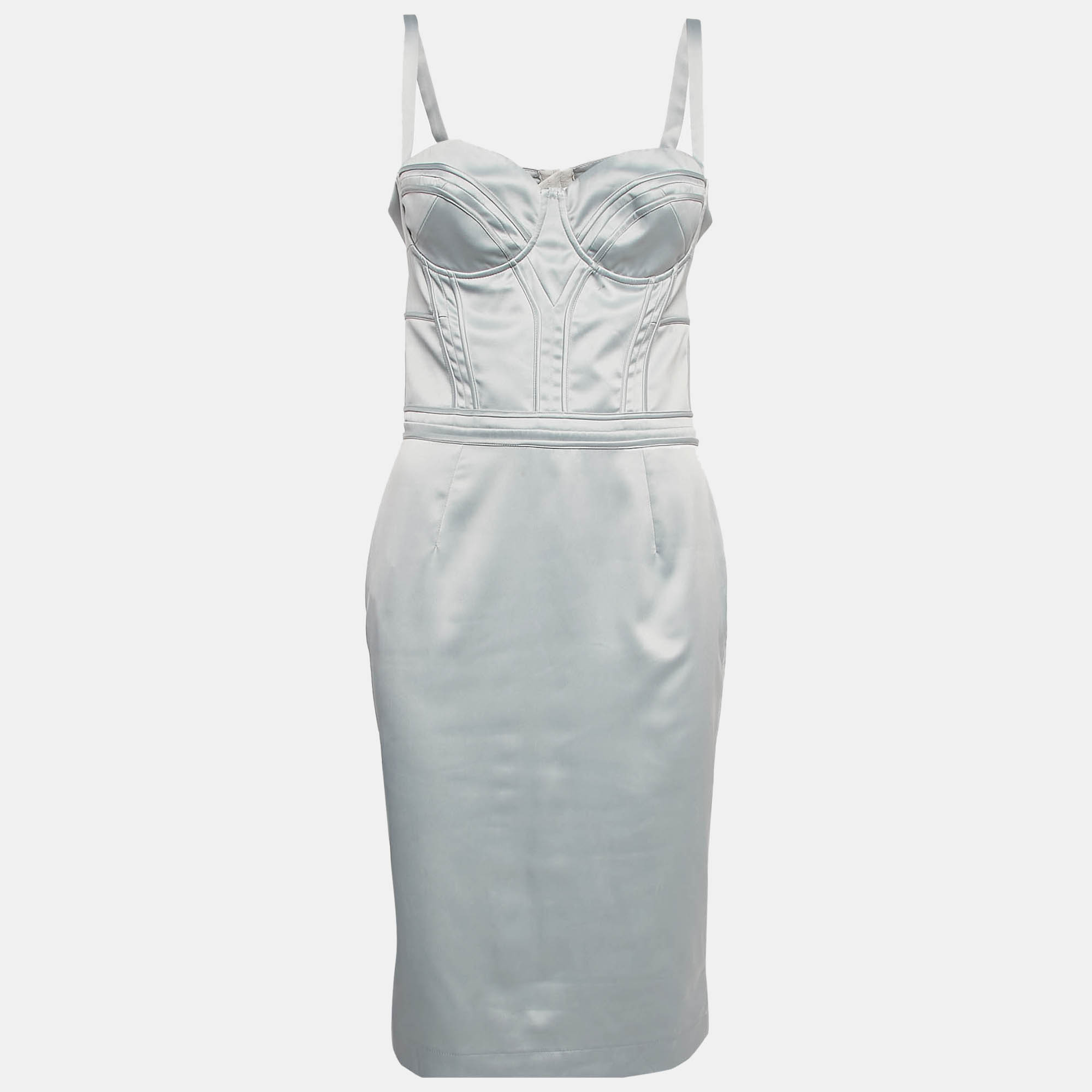 

Just Cavalli Grey Satin Corset Midi Dress M