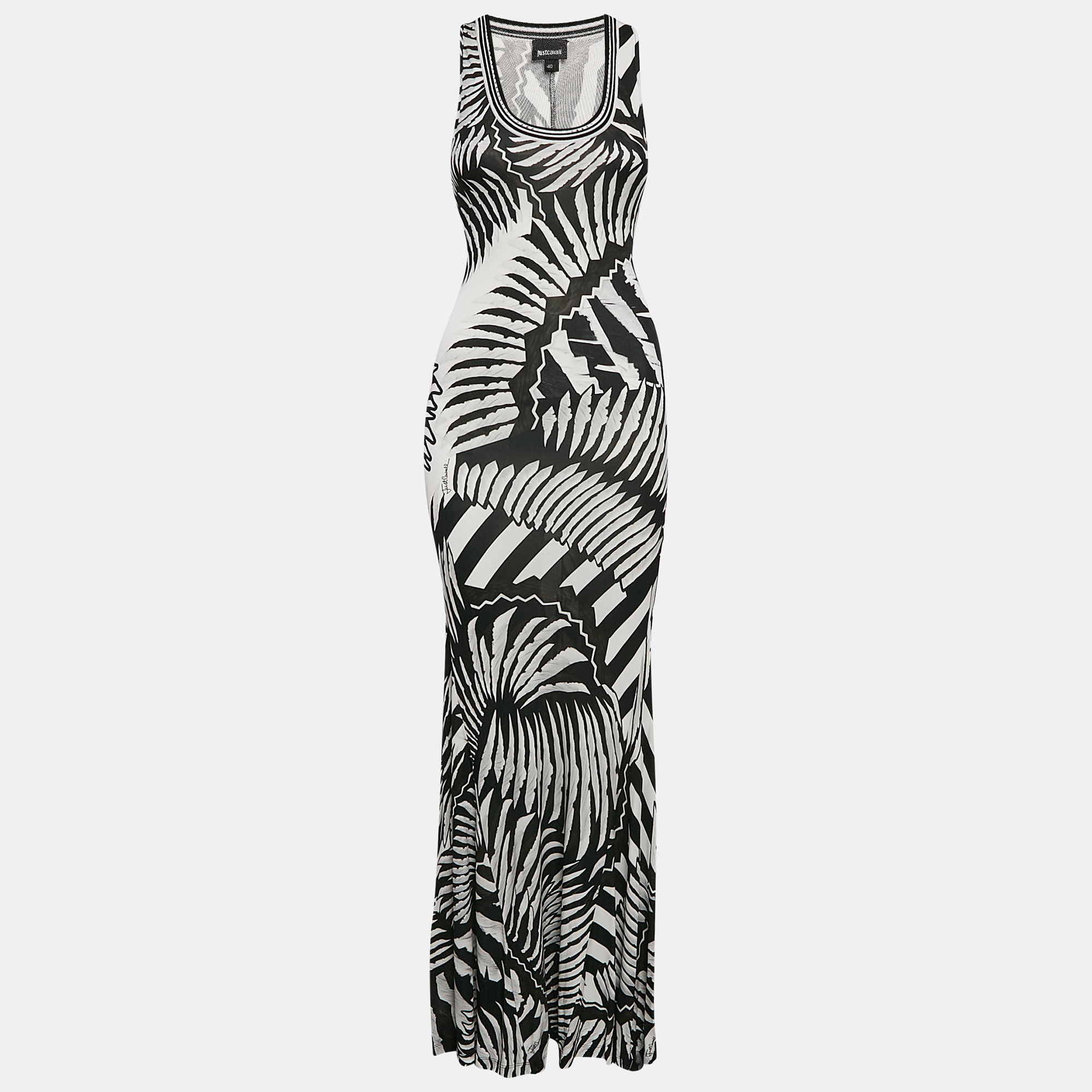 

Just Cavalli Black/White Printed Jersey Sleeveless Maxi Dress S