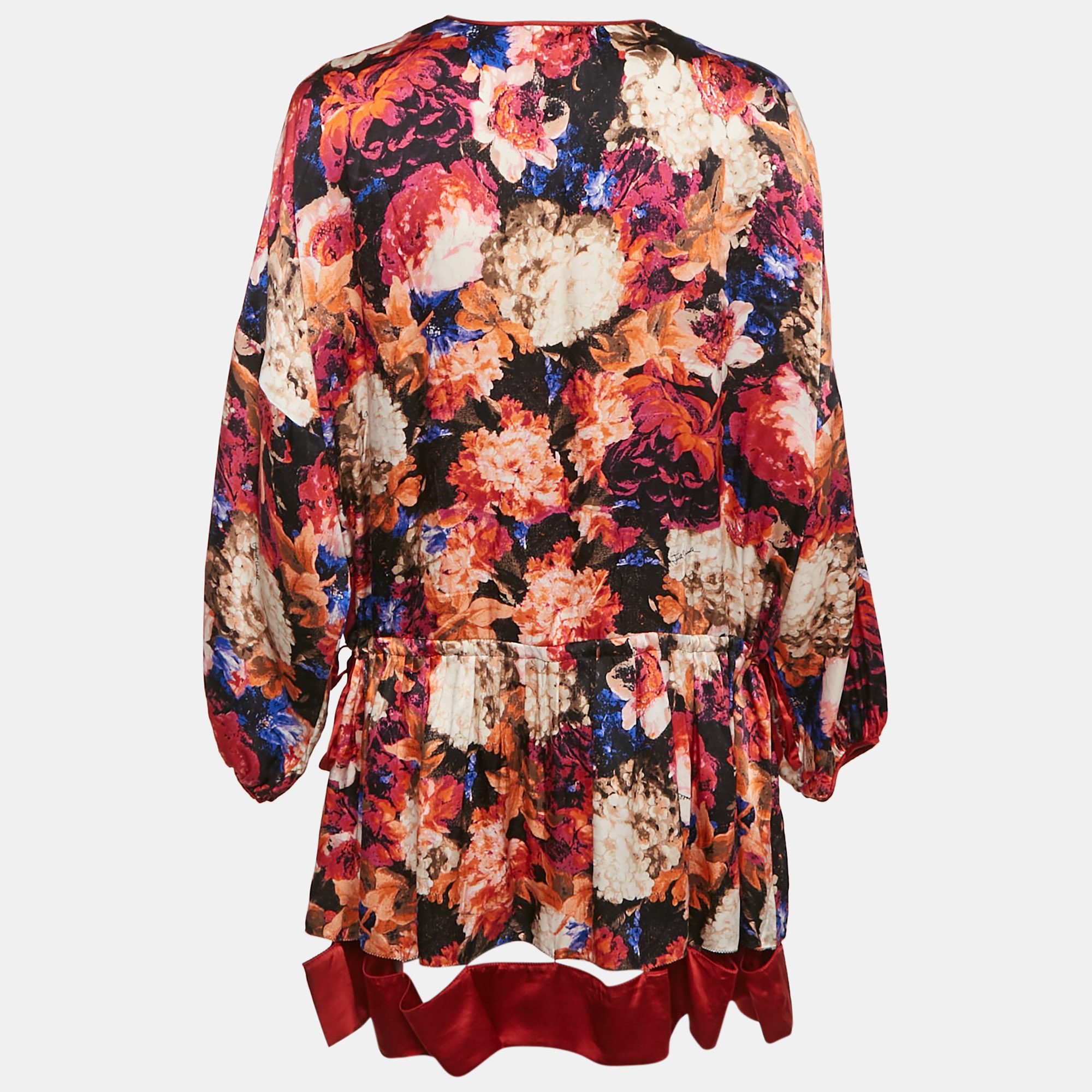 Just Cavalli Multicolor Silk Satin Floral Print Oversized Mini Dress M 