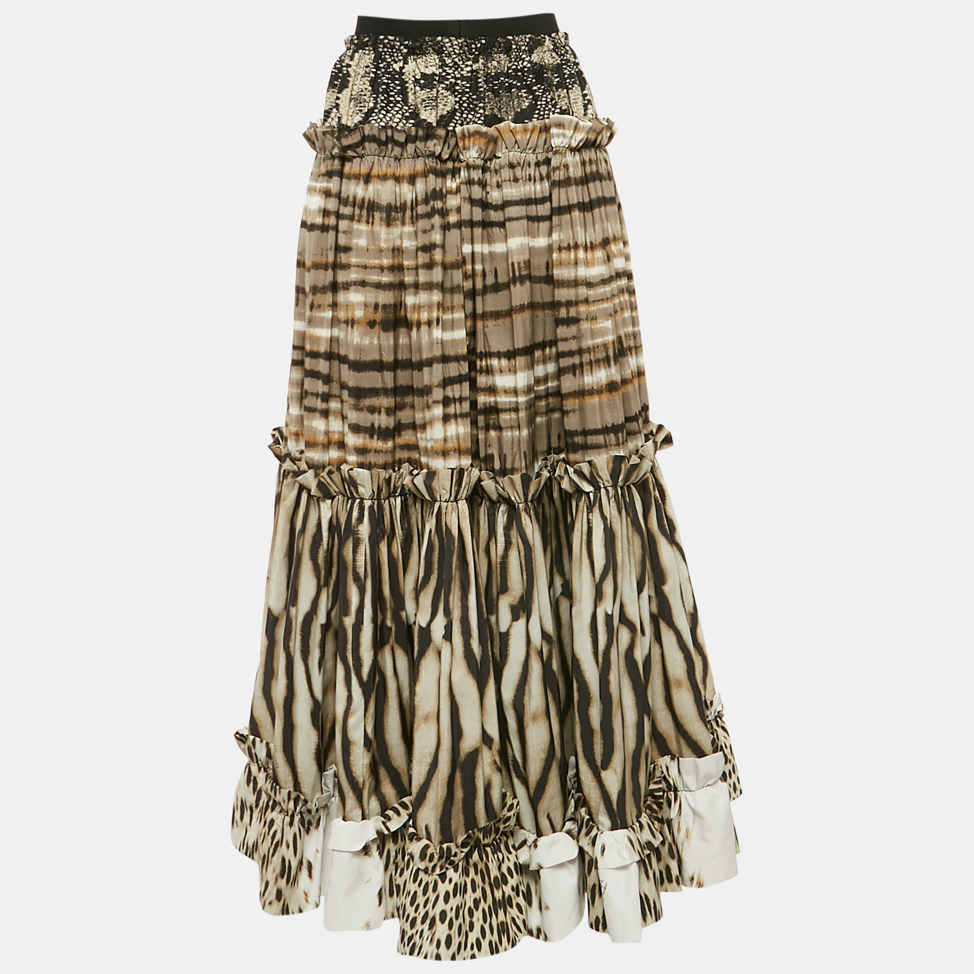 Just Cavalli Multicolor Printed Crepe Ruffled Maxi Skirt M 