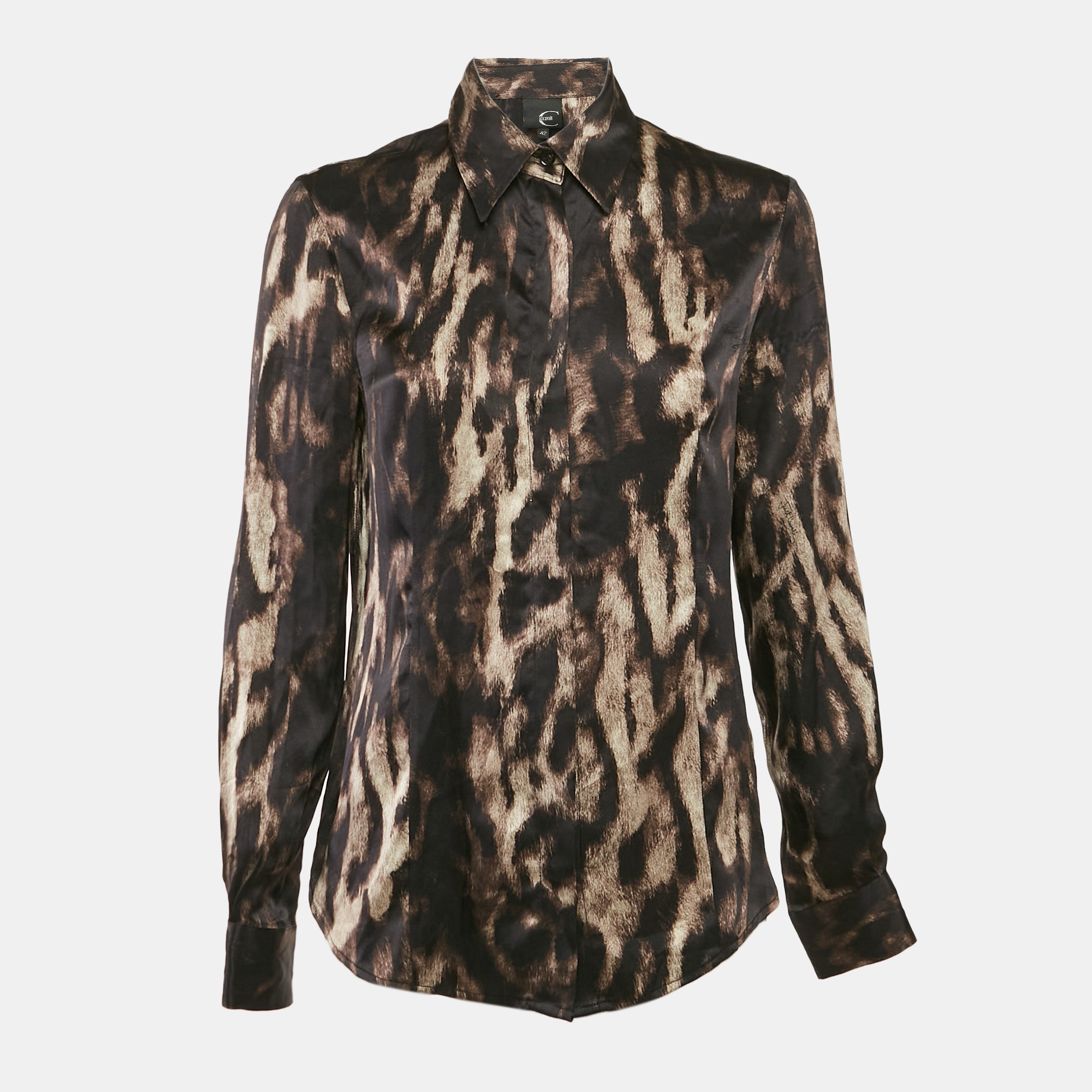 

Just Cavalli Multicolor/Brown Animal Print Satin Silk Button Front Shirt M