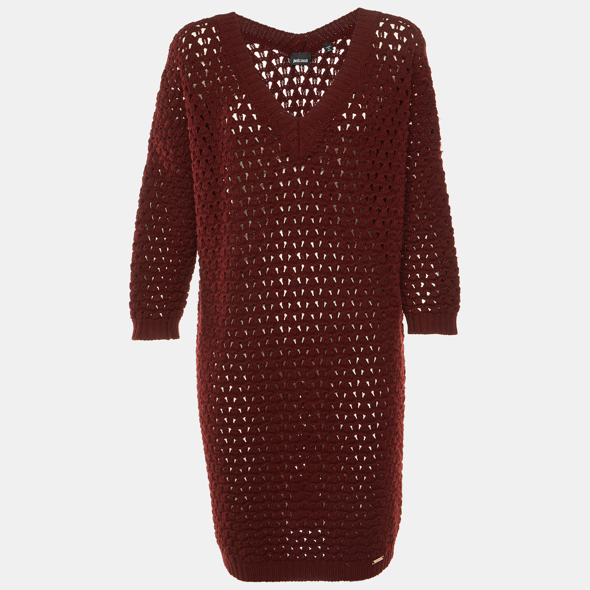 

Just Cavalli Burgundy Chunky Wool Knit Mini Dress XL