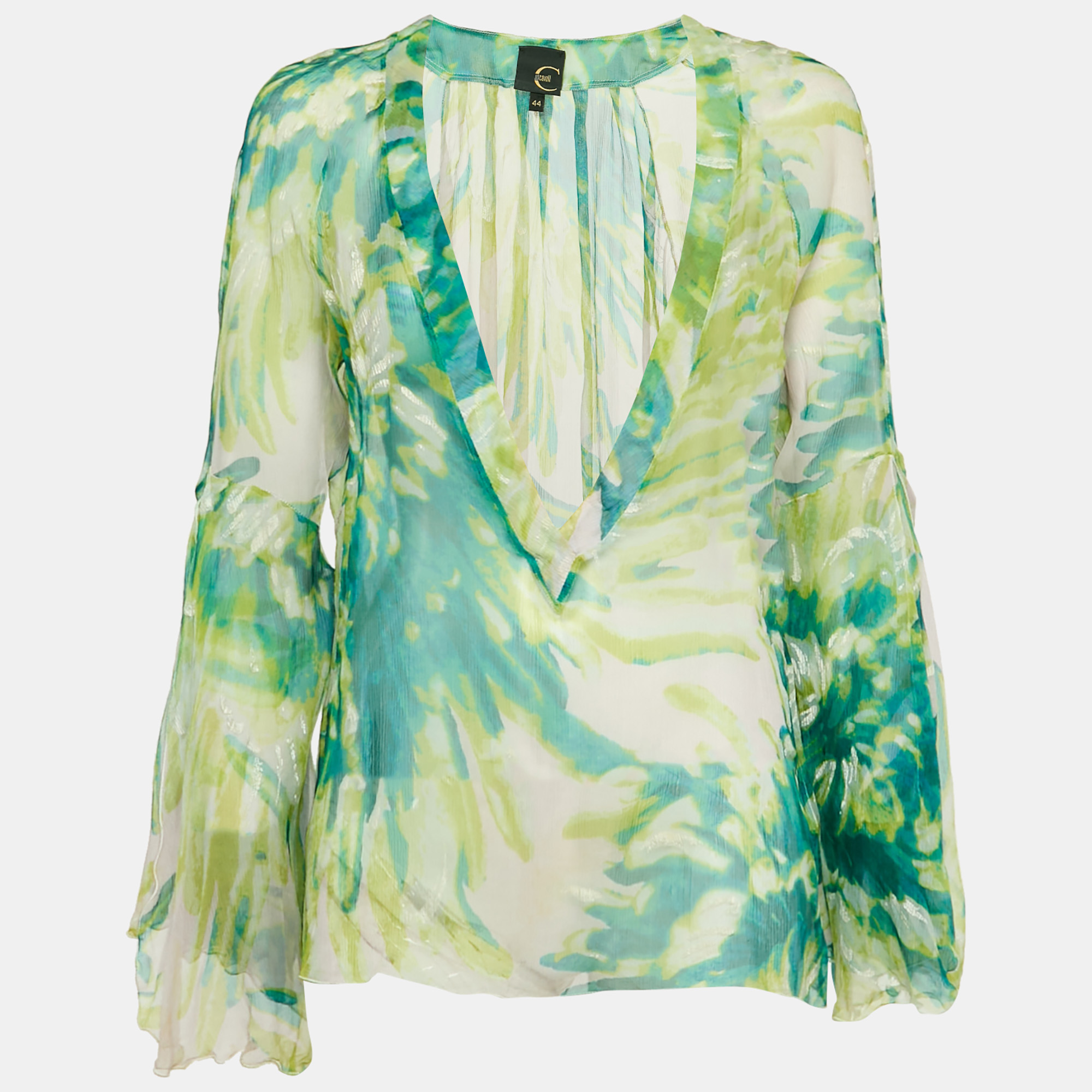

Just Cavalli Multicolor Printed Silk Chiffon Sheer Top M