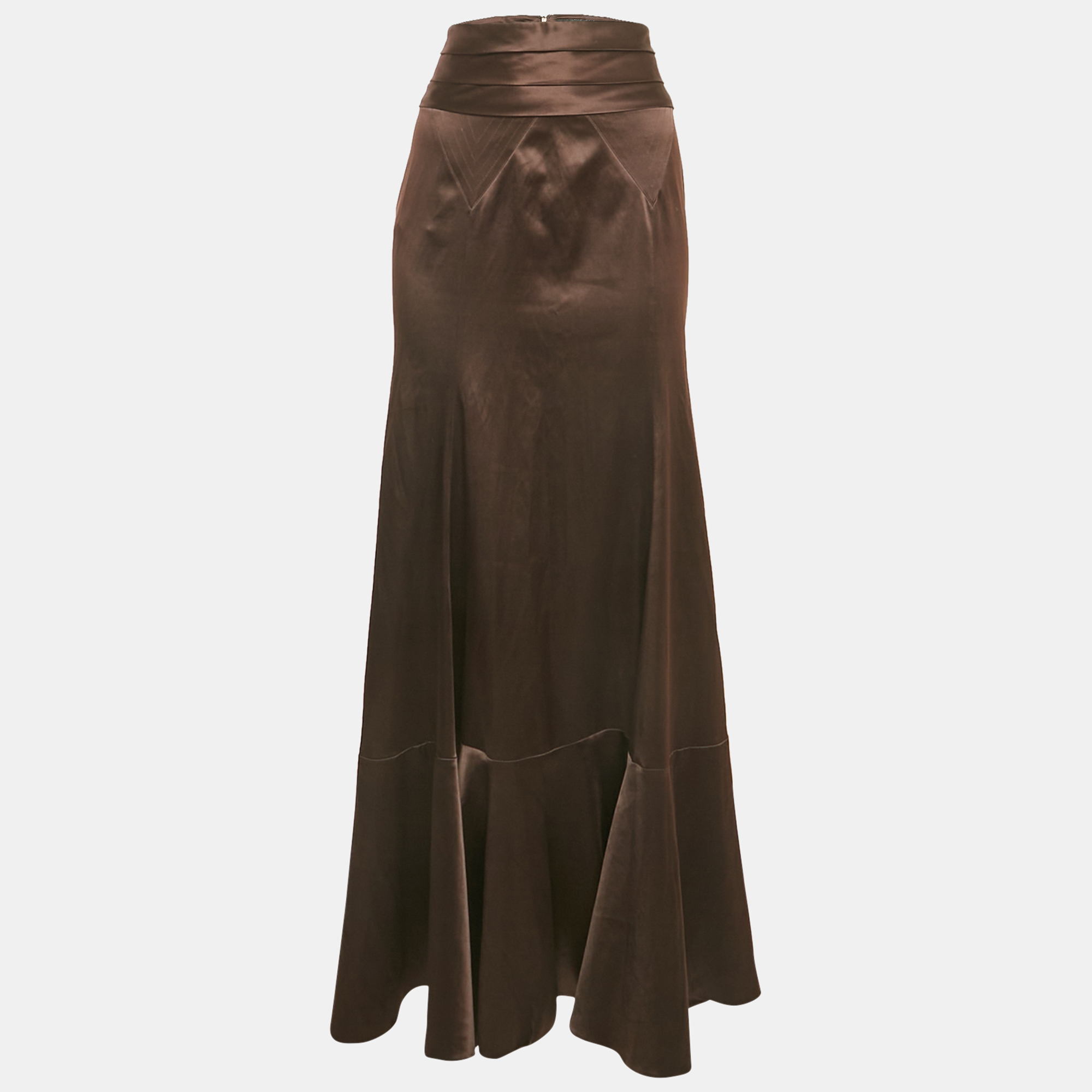 

Just Cavalli Brown Stretch Satin Maxi Skirt M