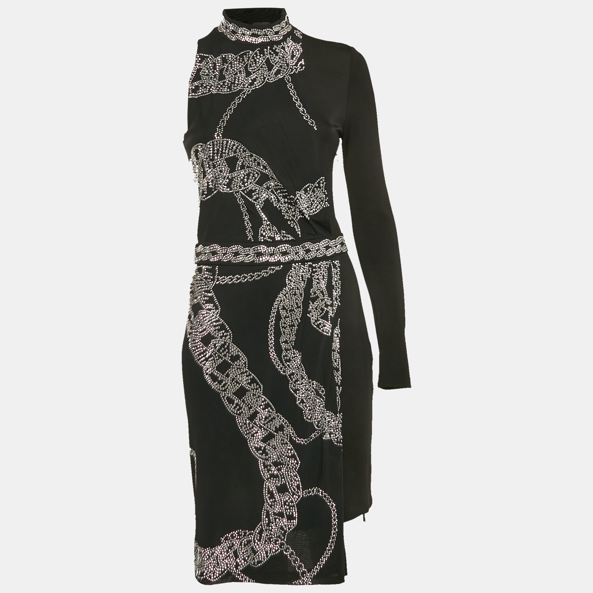 

Just Cavalli Black Rhinestones Detail Jersey One Shoulder Short Dress M