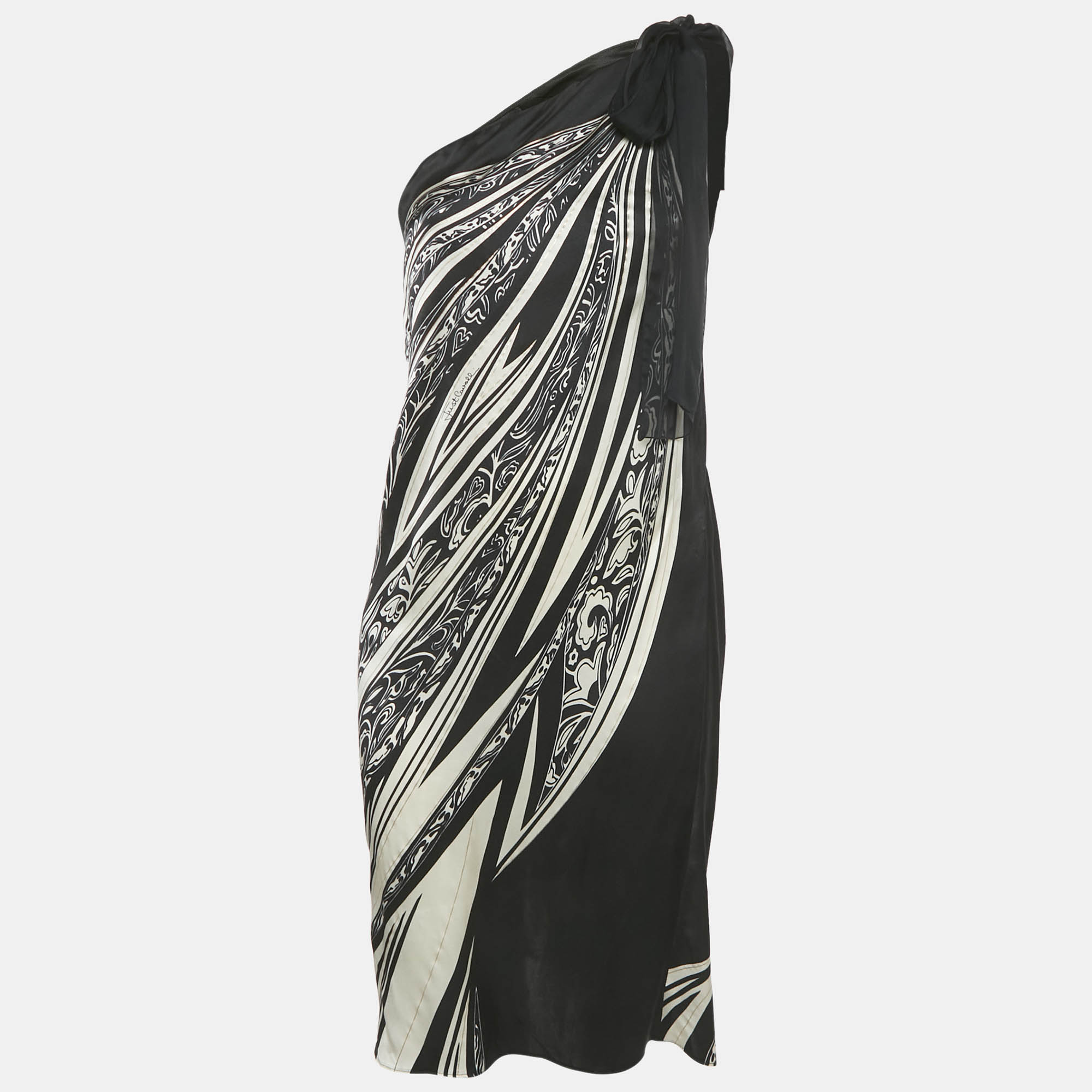 

Just Cavalli Black printed Silk One Shoulder Dress S