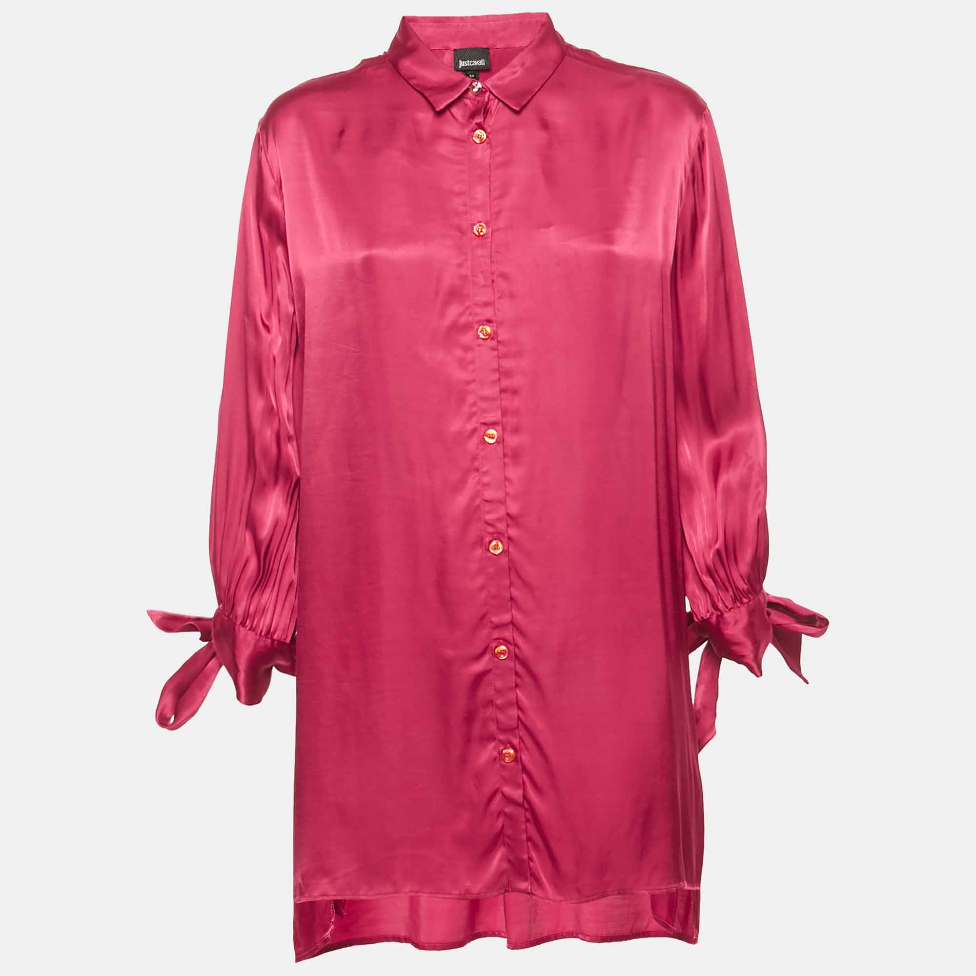

Just Cavalli Satin Pink Tie- Up Sleeve Shirt Blouse L