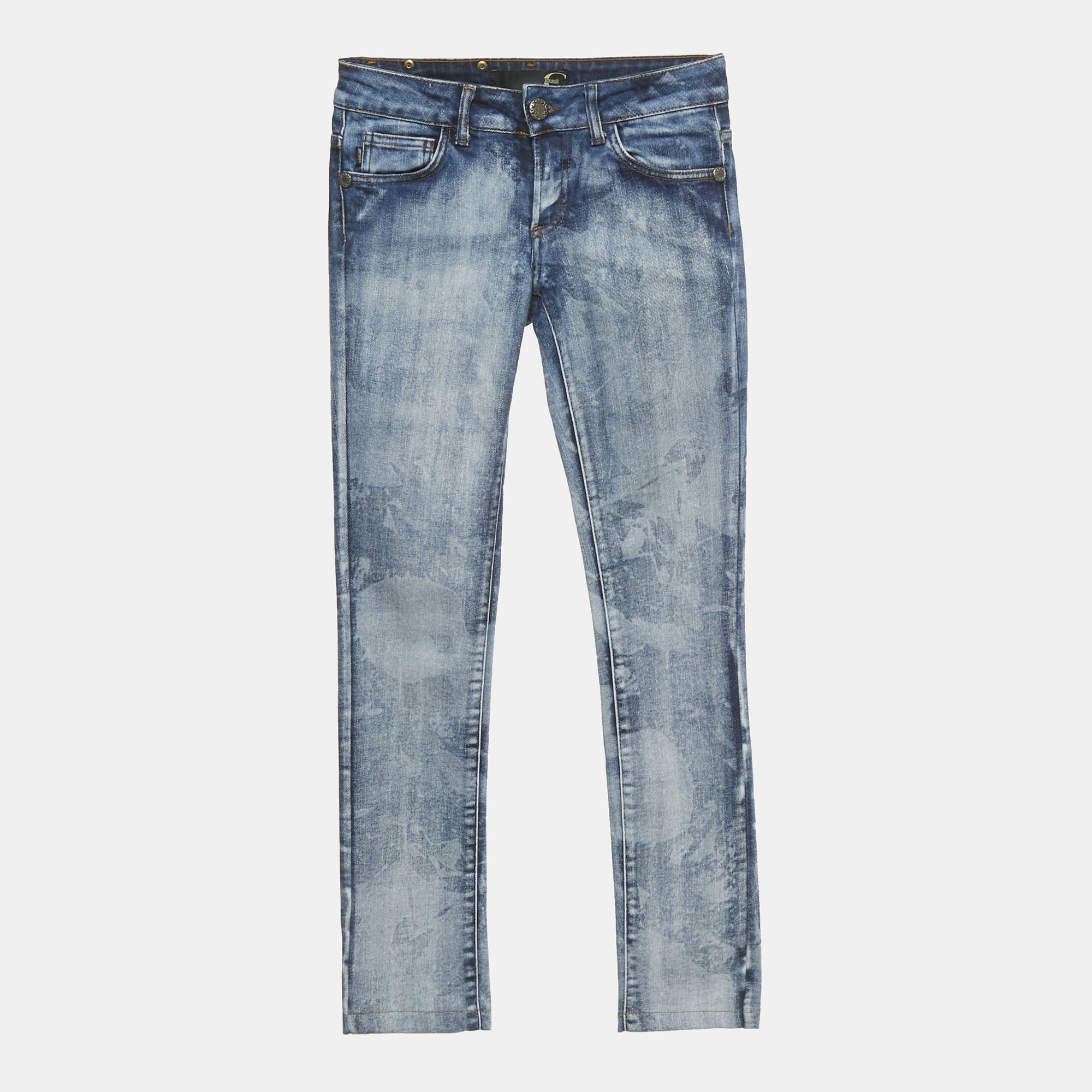 Pre-owned Just Cavalli Blue Patterned Denim Skinny Jeans S Waist 25"