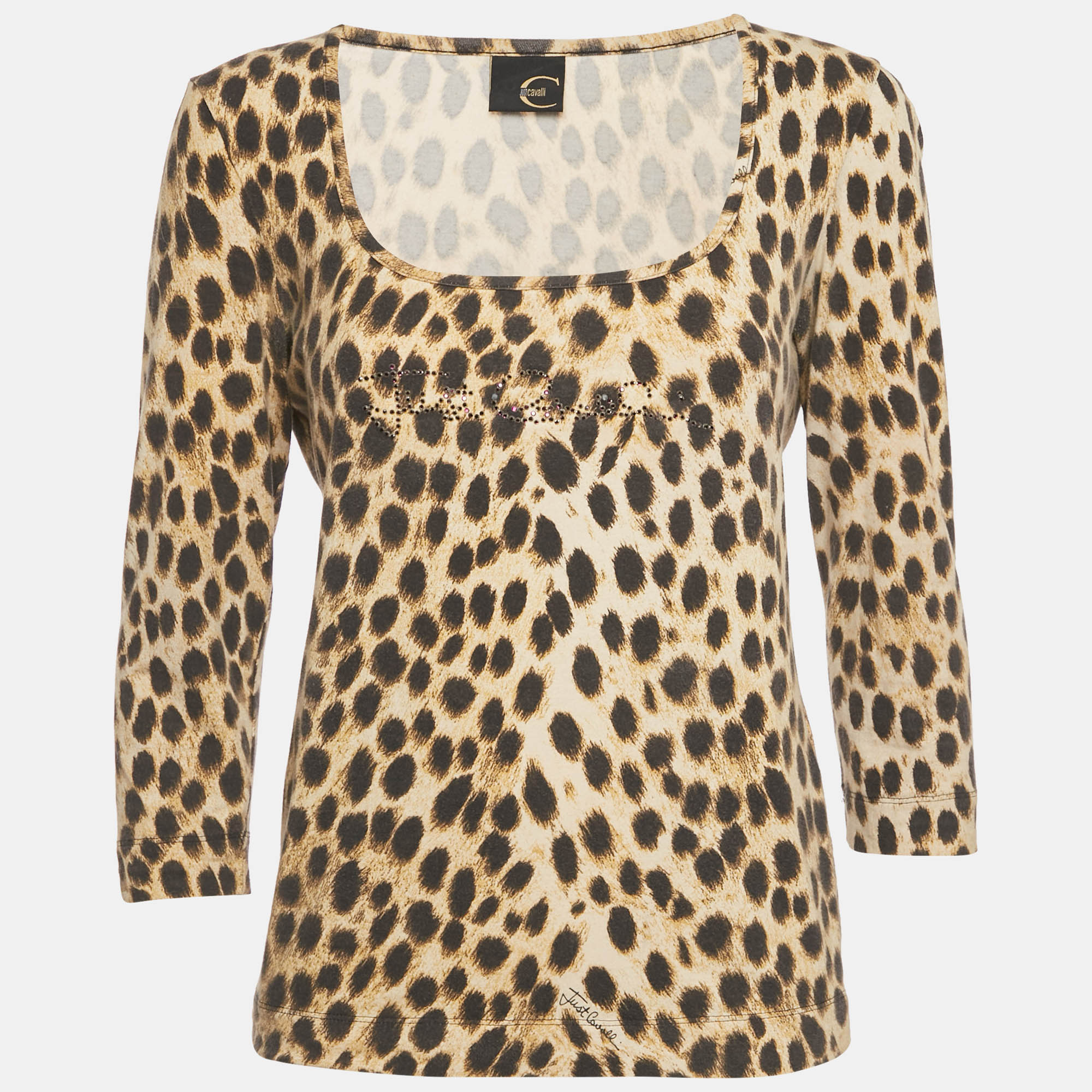 

Just Cavalli Brown Animal Print Jersey Embellished Slim Fit Top L