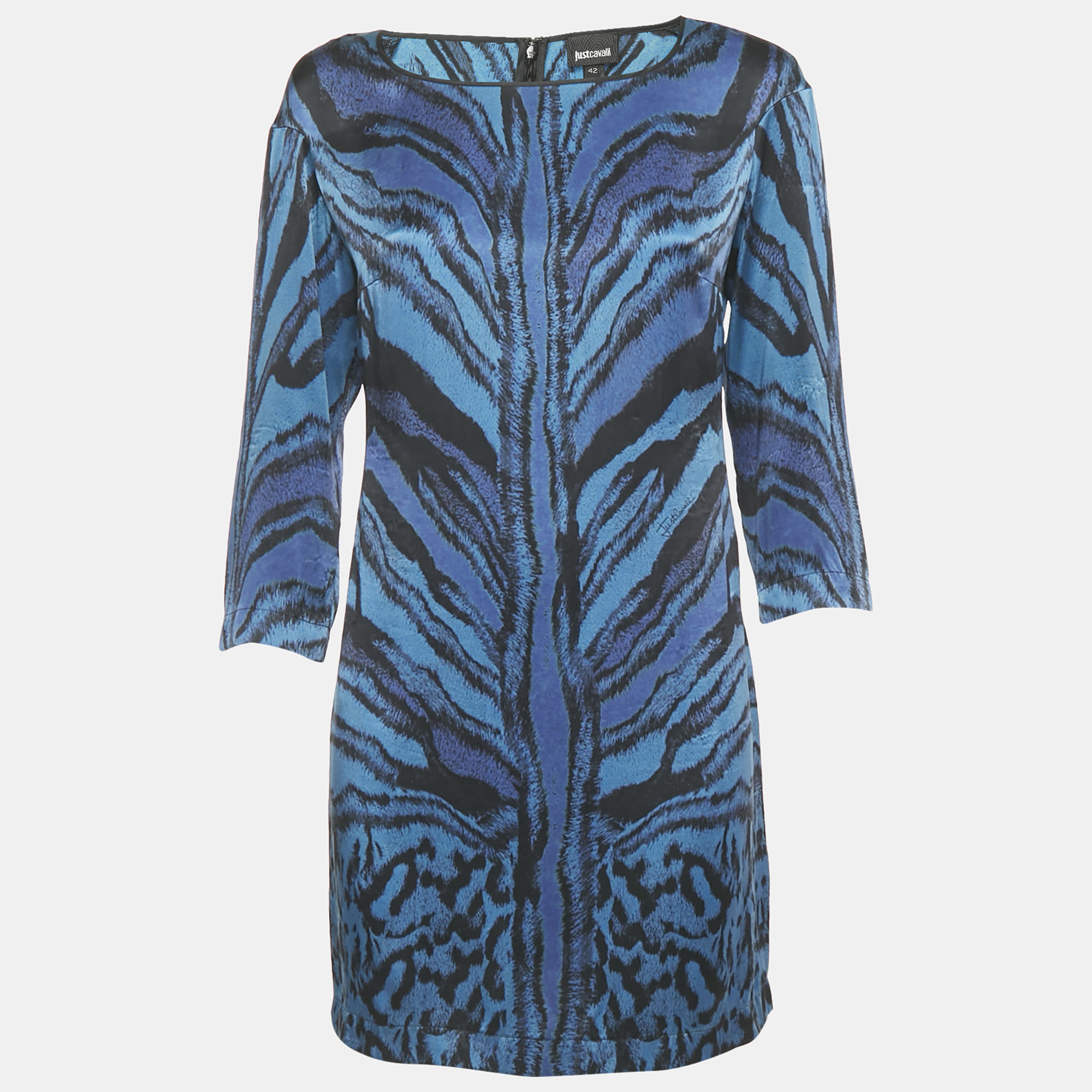 

Just Cavalli Blue Animal Print Silk Long Sleeve Mini Dress M