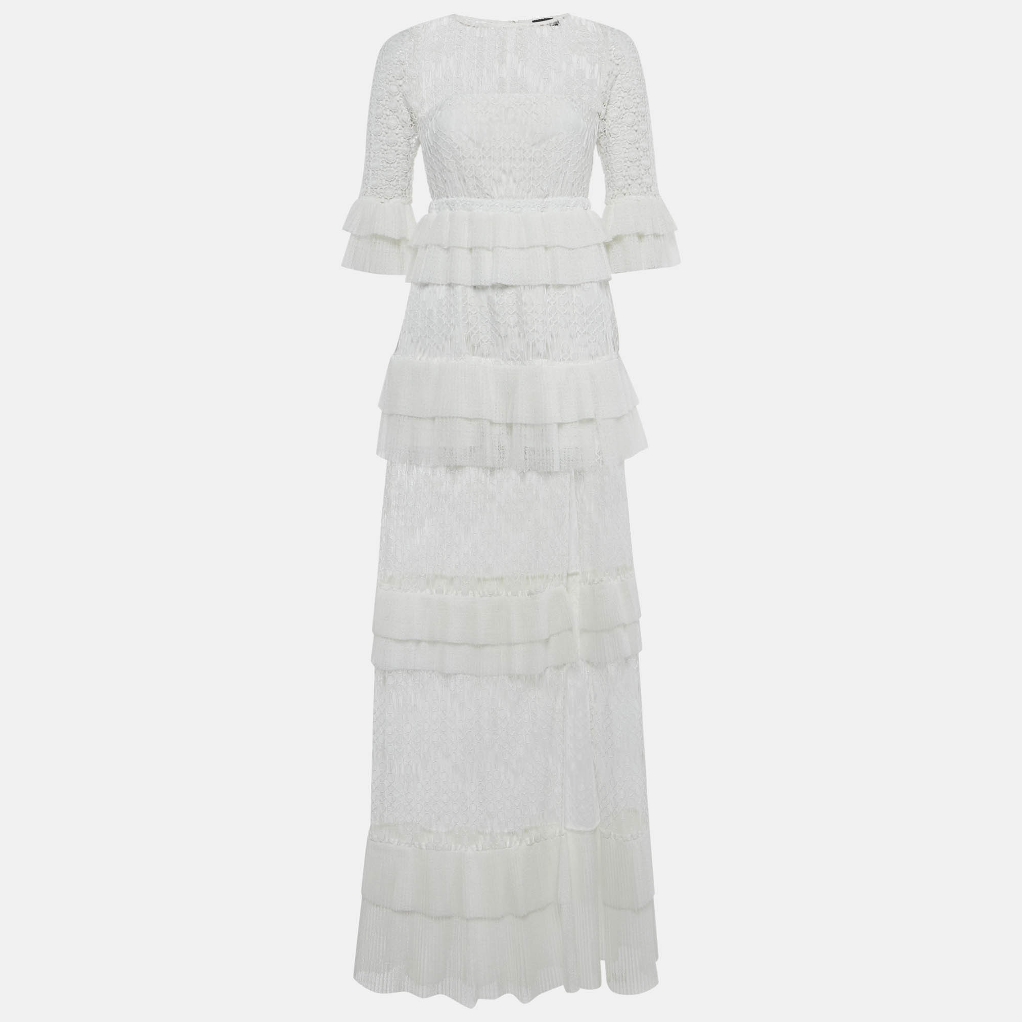 

Just Cavalli White Lace Ruffle Detail Tiered Maxi Dress S