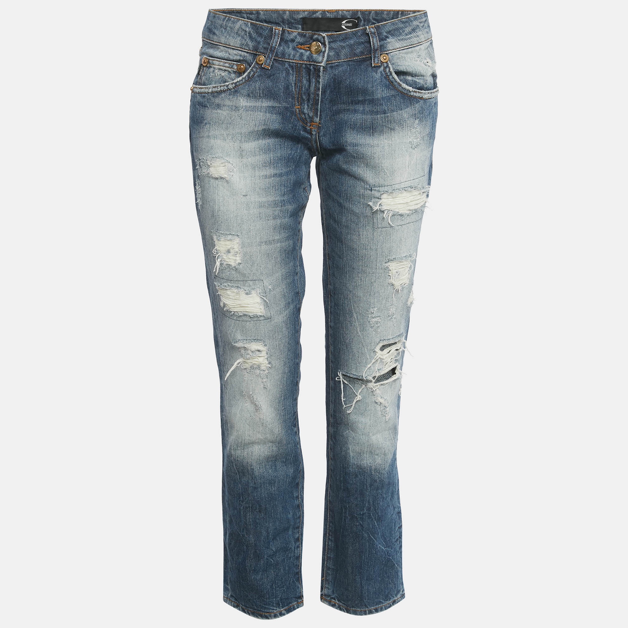 Pre-owned Just Cavalli Blue Stone Wash Denim Distressed Jeans M Waist 27"