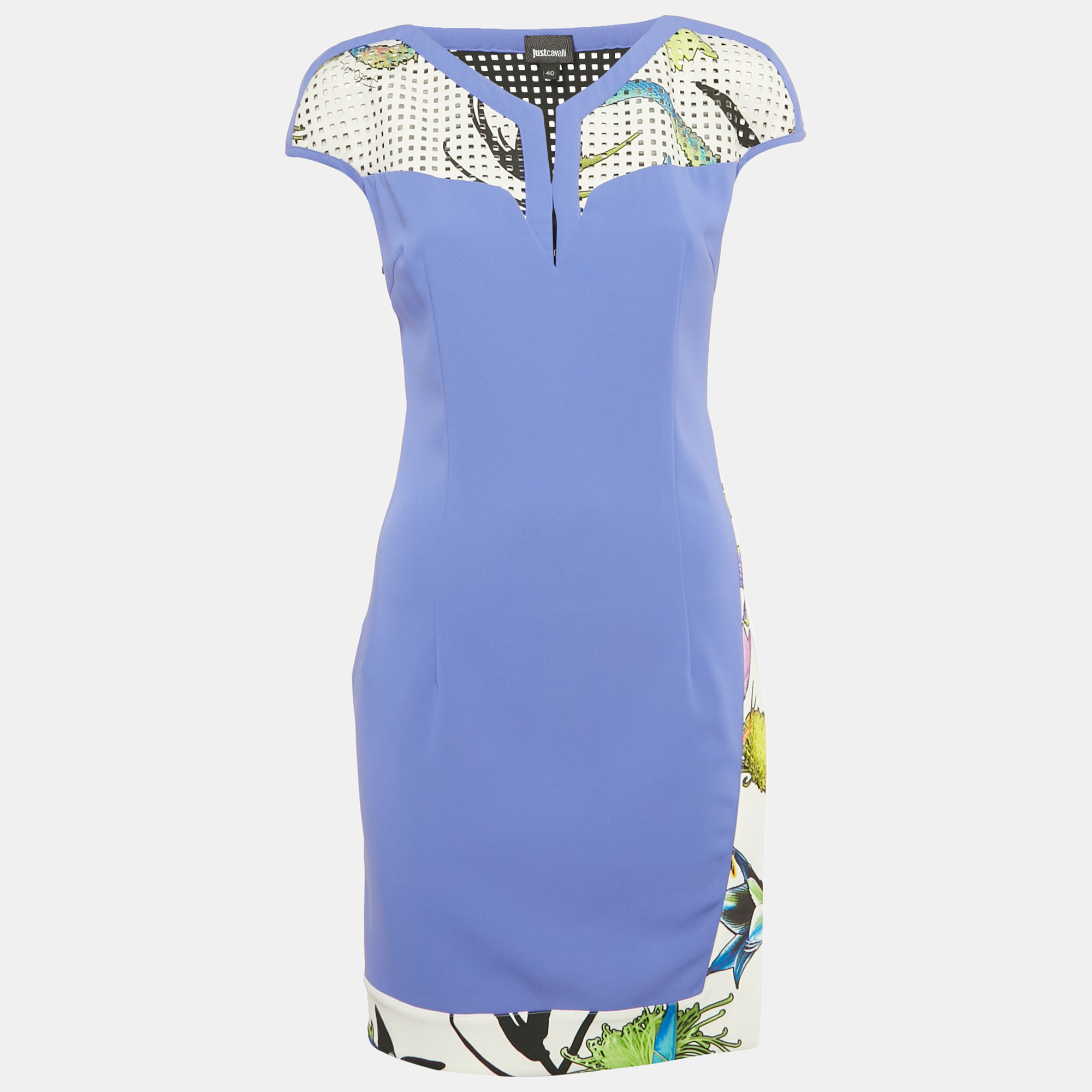 

Just Cavalli Purple Floral Print Crepe Perforated Detail Mini Dress S