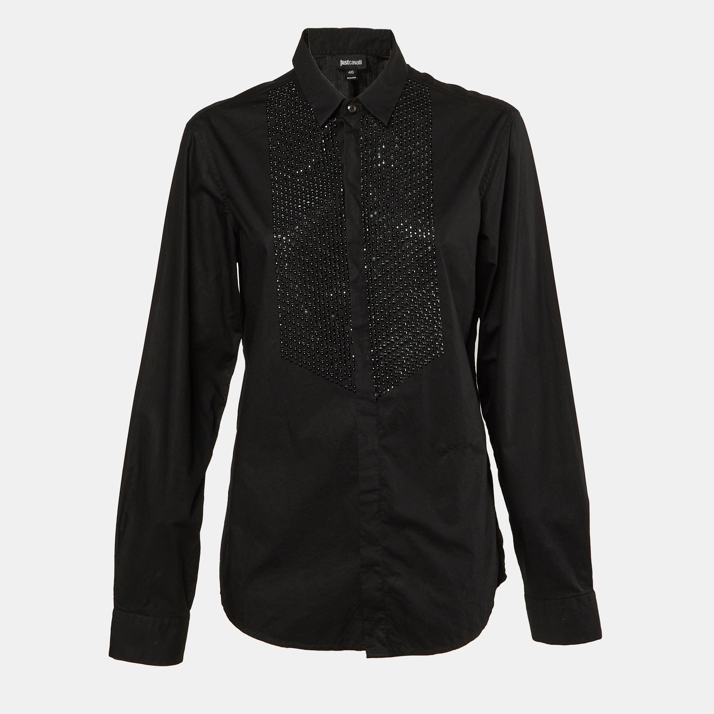 Pre-owned Just Cavalli Black Cotton Embellished Button Front Shirt L