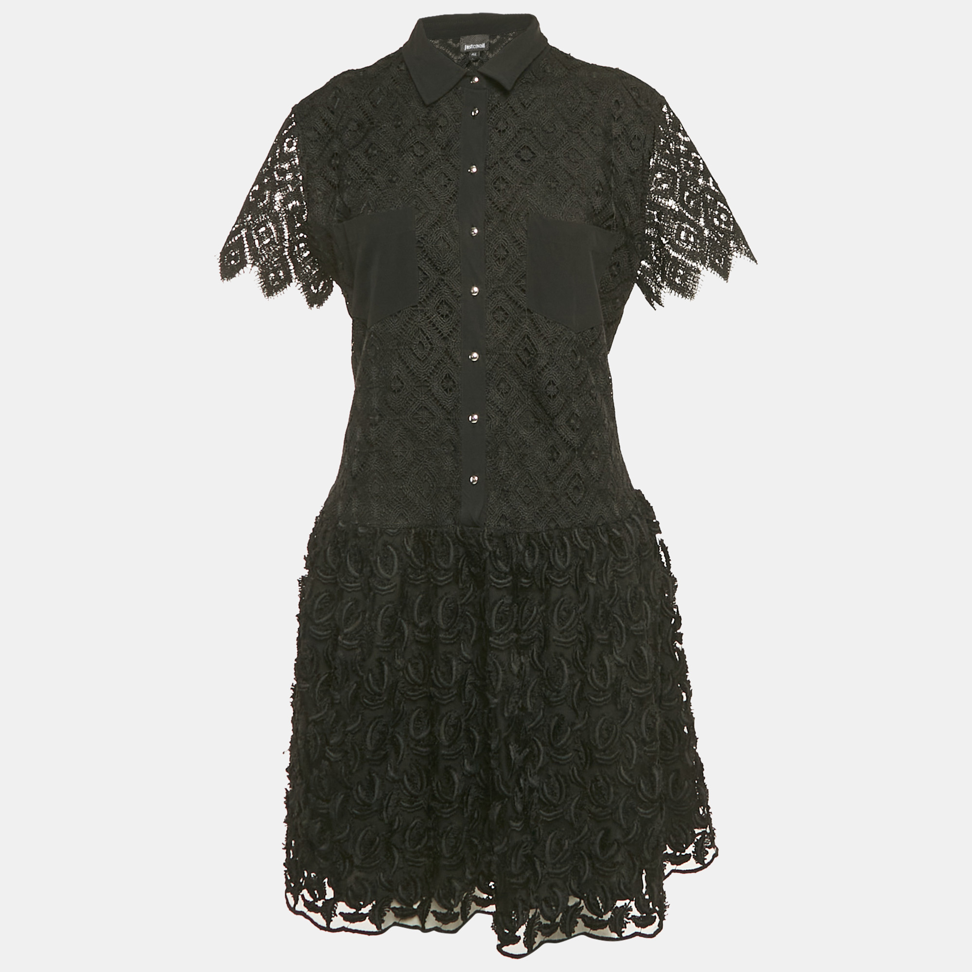 

Just Cavalli Black Lace Embroidered Detail Mini Dress M