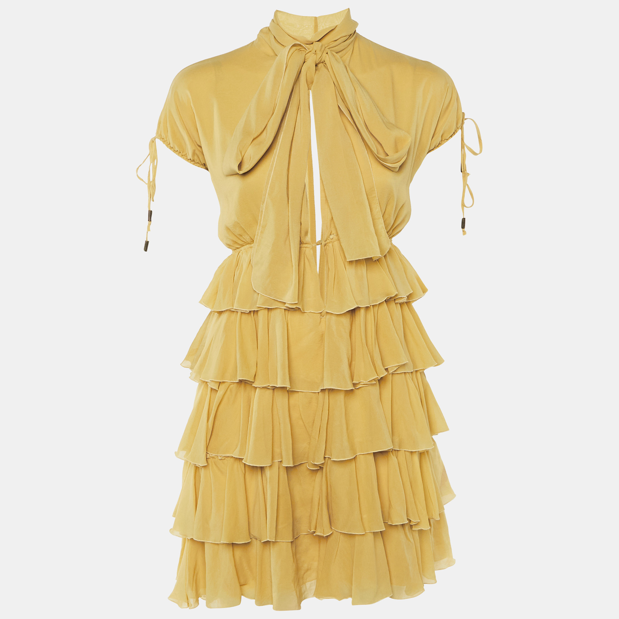 Pre-owned Just Cavalli Yellow Silk Tiered Mini Dress M