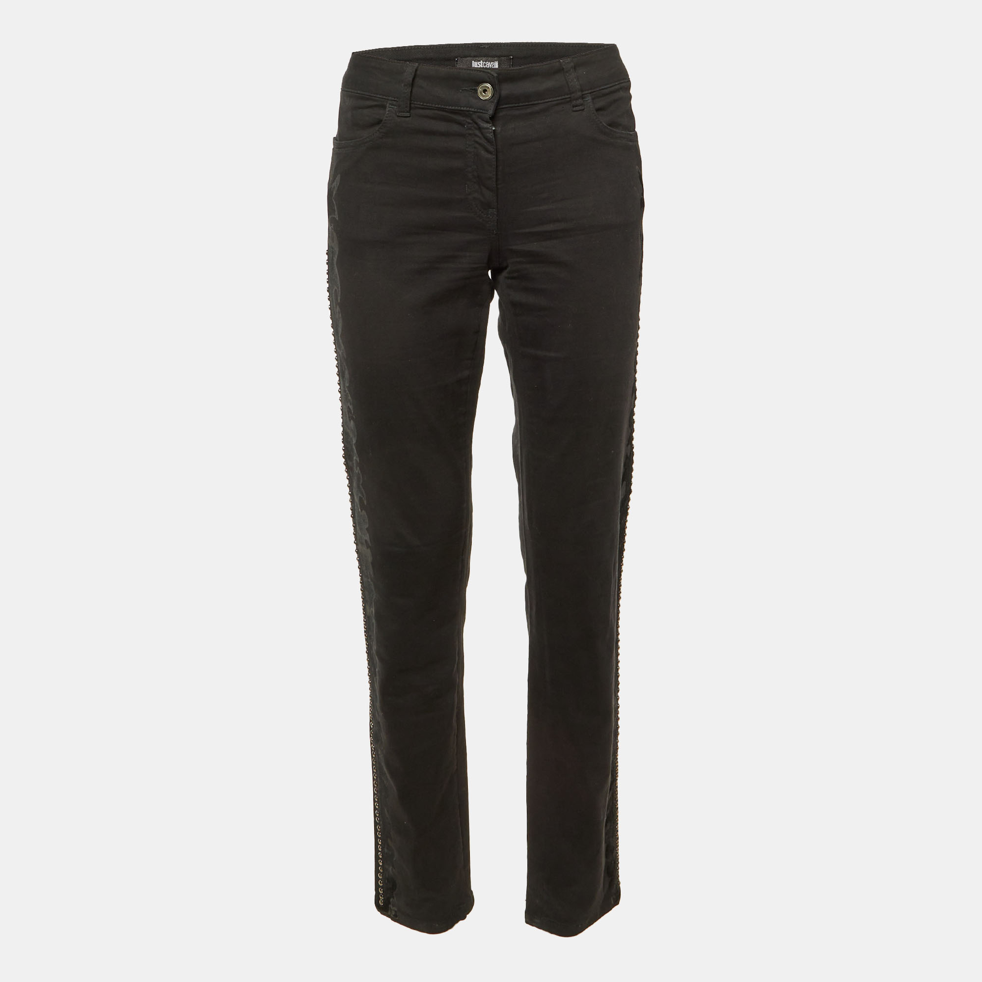 Pre-owned Just Cavalli Black Flock Print Denim Slim Fit Jeans M/waist 34"
