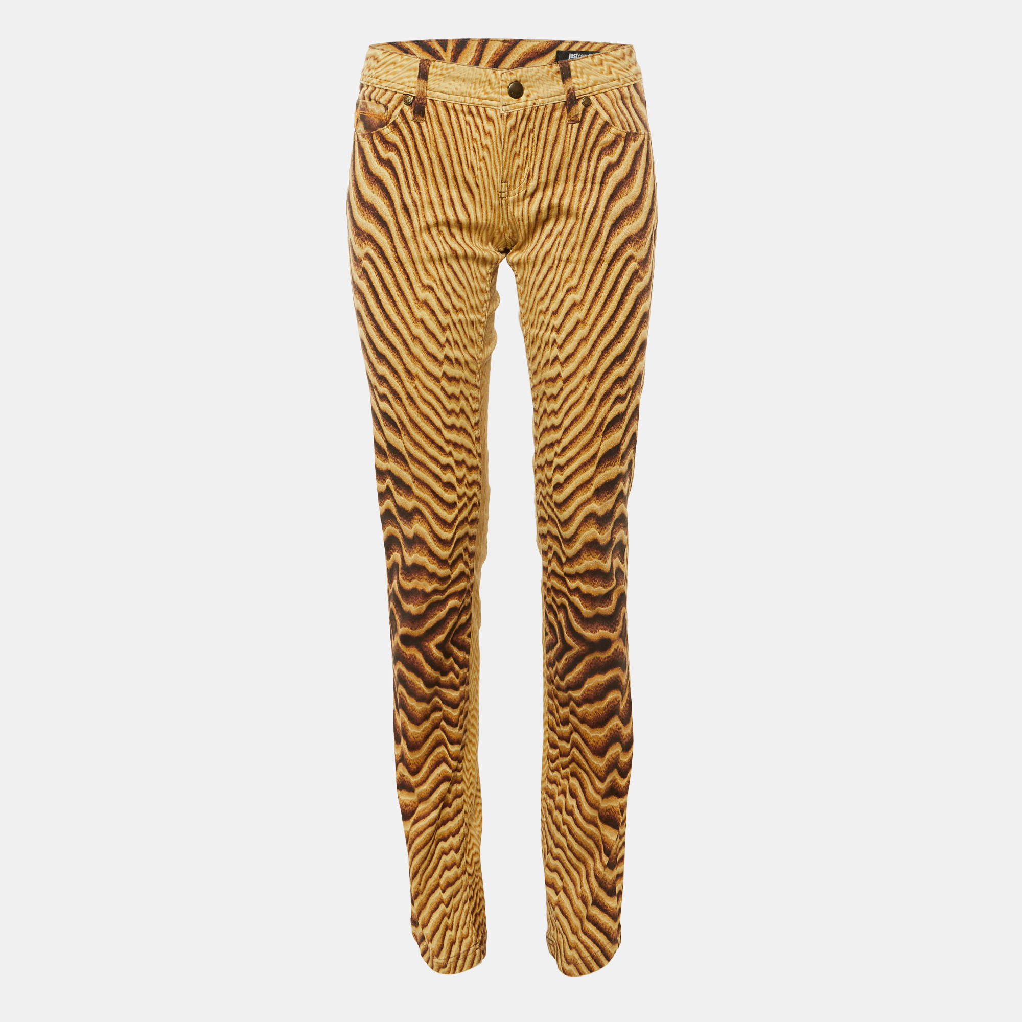 Pre-owned Just Cavalli Beige Animal Print Cotton Slim Fit Jeans M/waist 31" In Sand