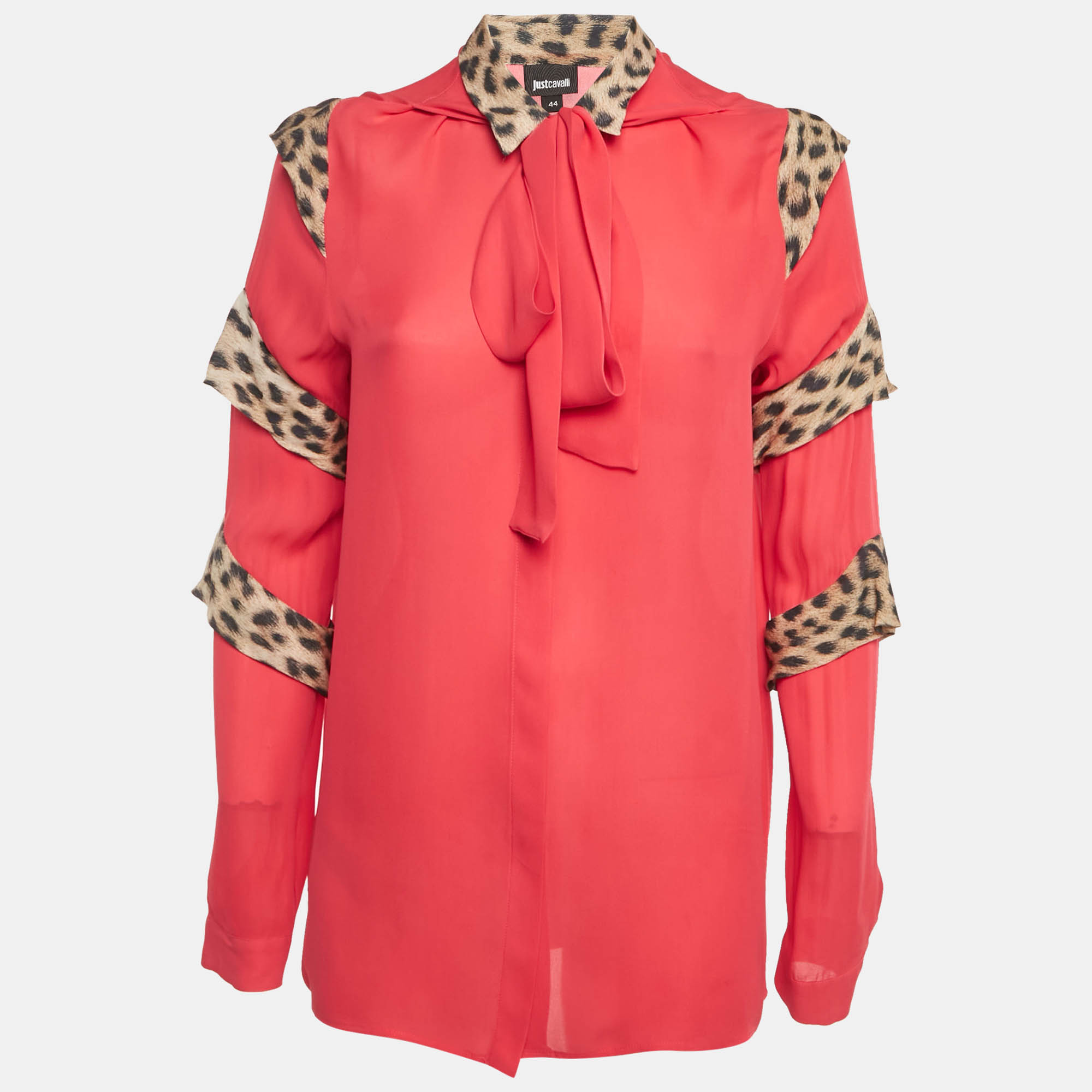 

Just Cavalli Pink Animal Print Ruffle Detail Silk Blouse M