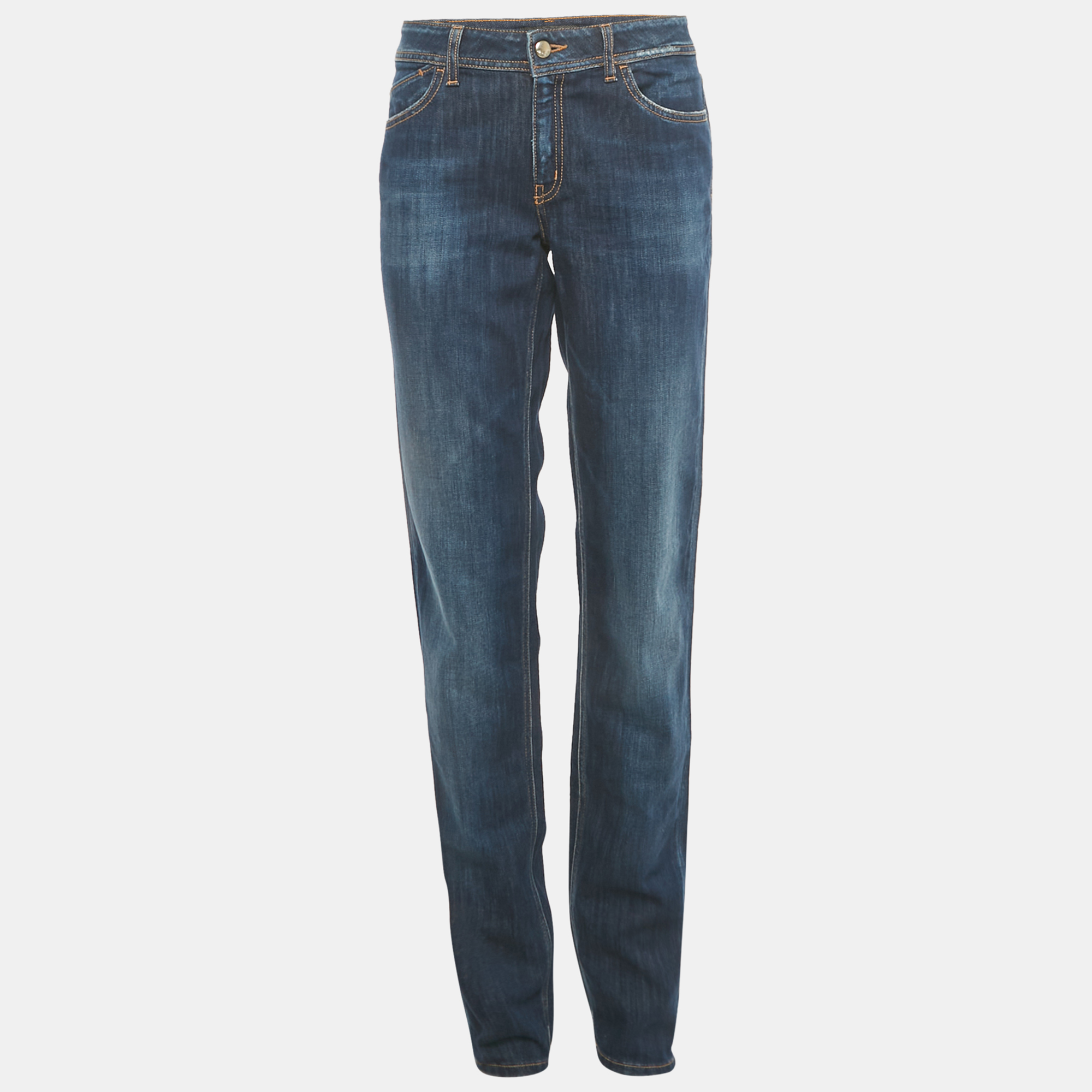 Pre-owned Just Cavalli Blue Embroidered Distressed Denim Jeans L Waist 32"