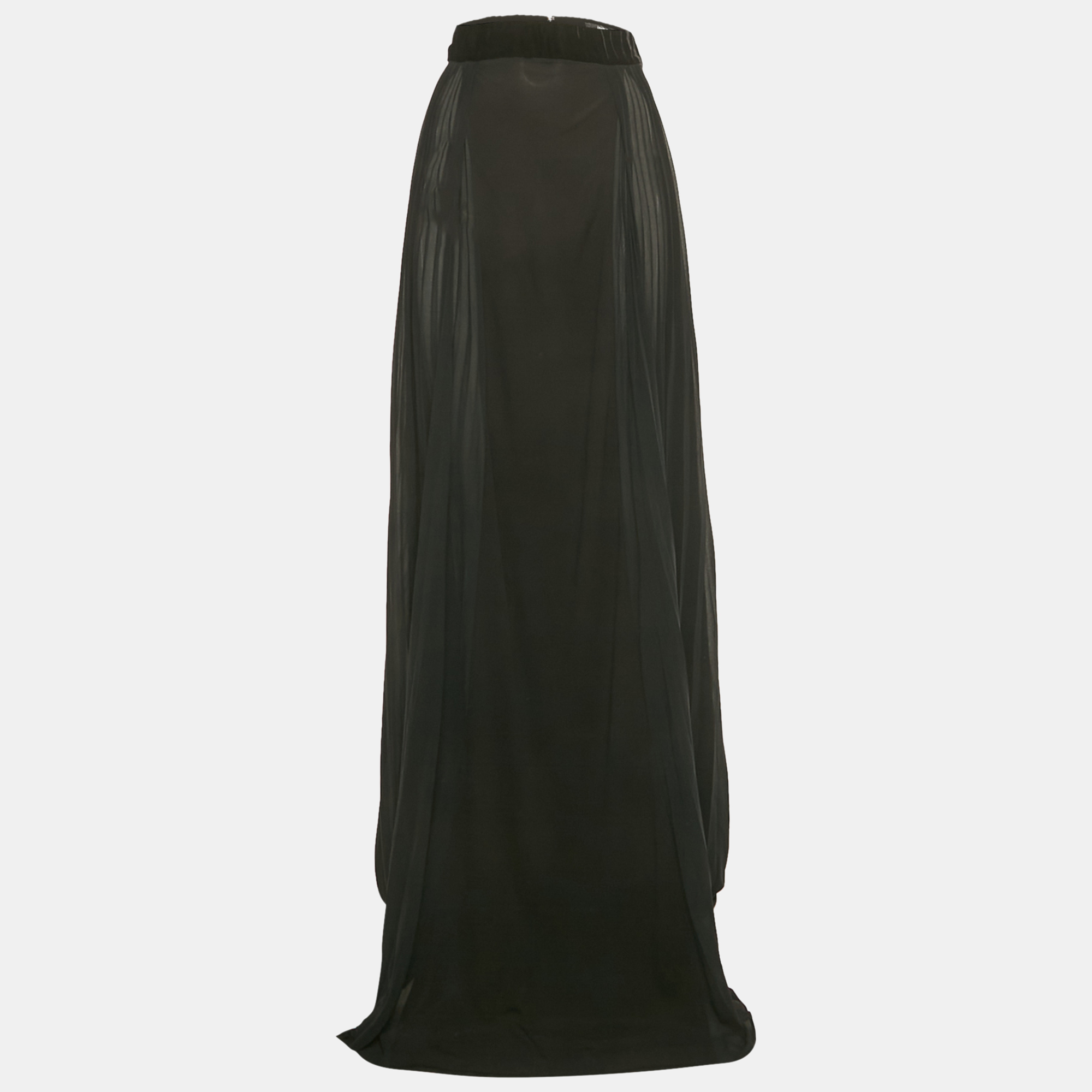 

Just Cavalli Black Crepe Plisse Panel Maxi Skirt L