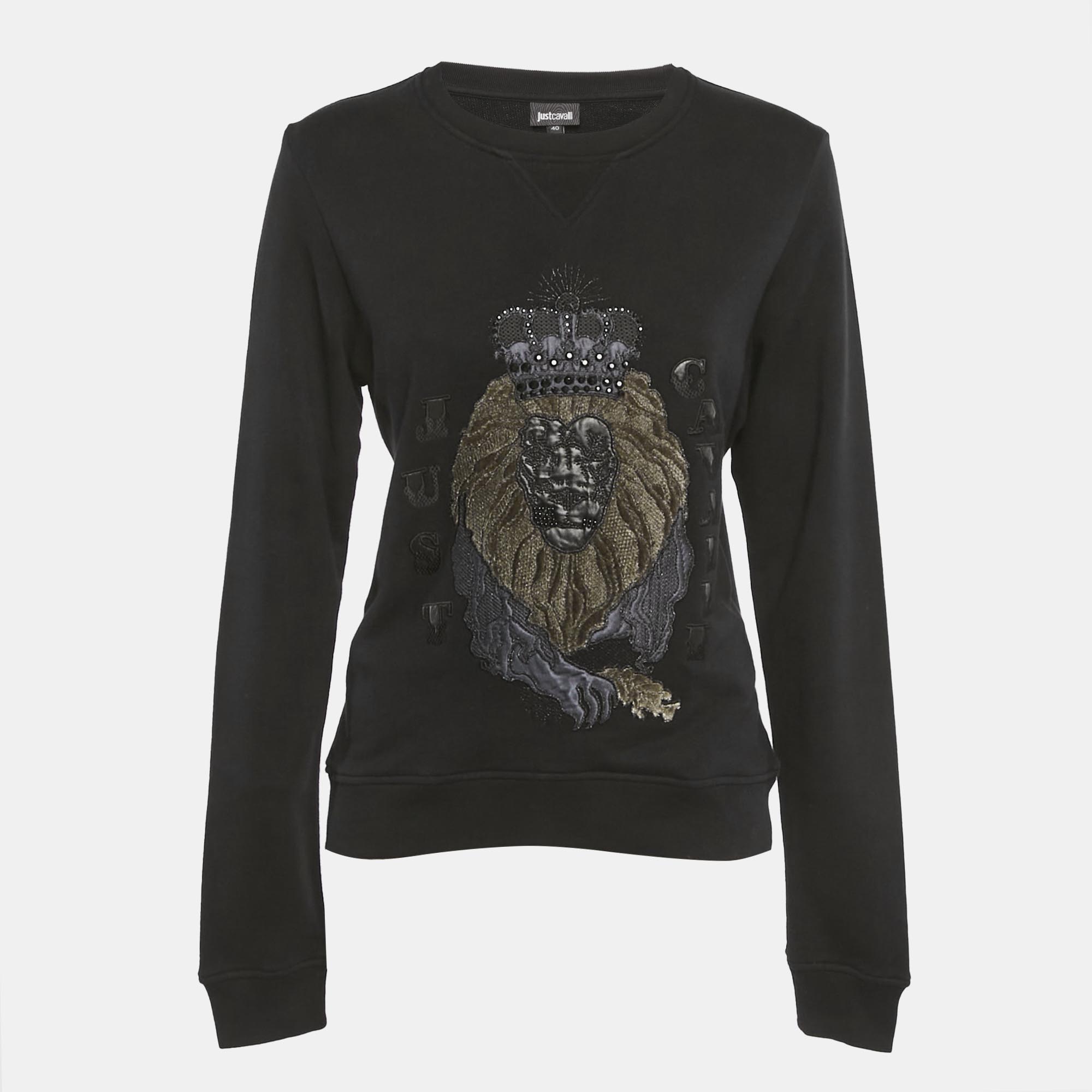 Pre-owned Just Cavalli Black Lion Embossed Cotton Sweatshirt S