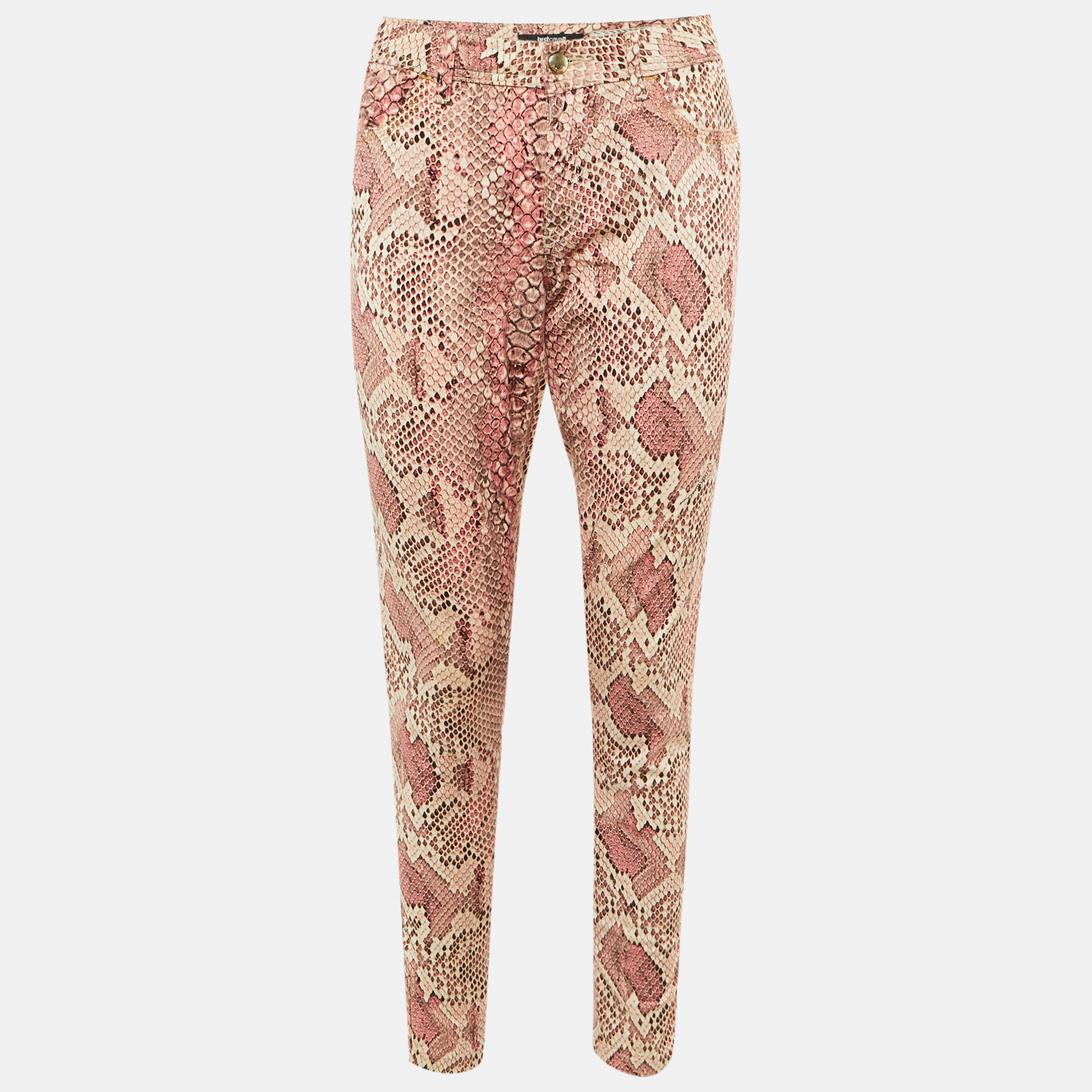 Pre-owned Just Cavalli Pink Animal Print Denim Skinny Fit Jeans L Waist 31"
