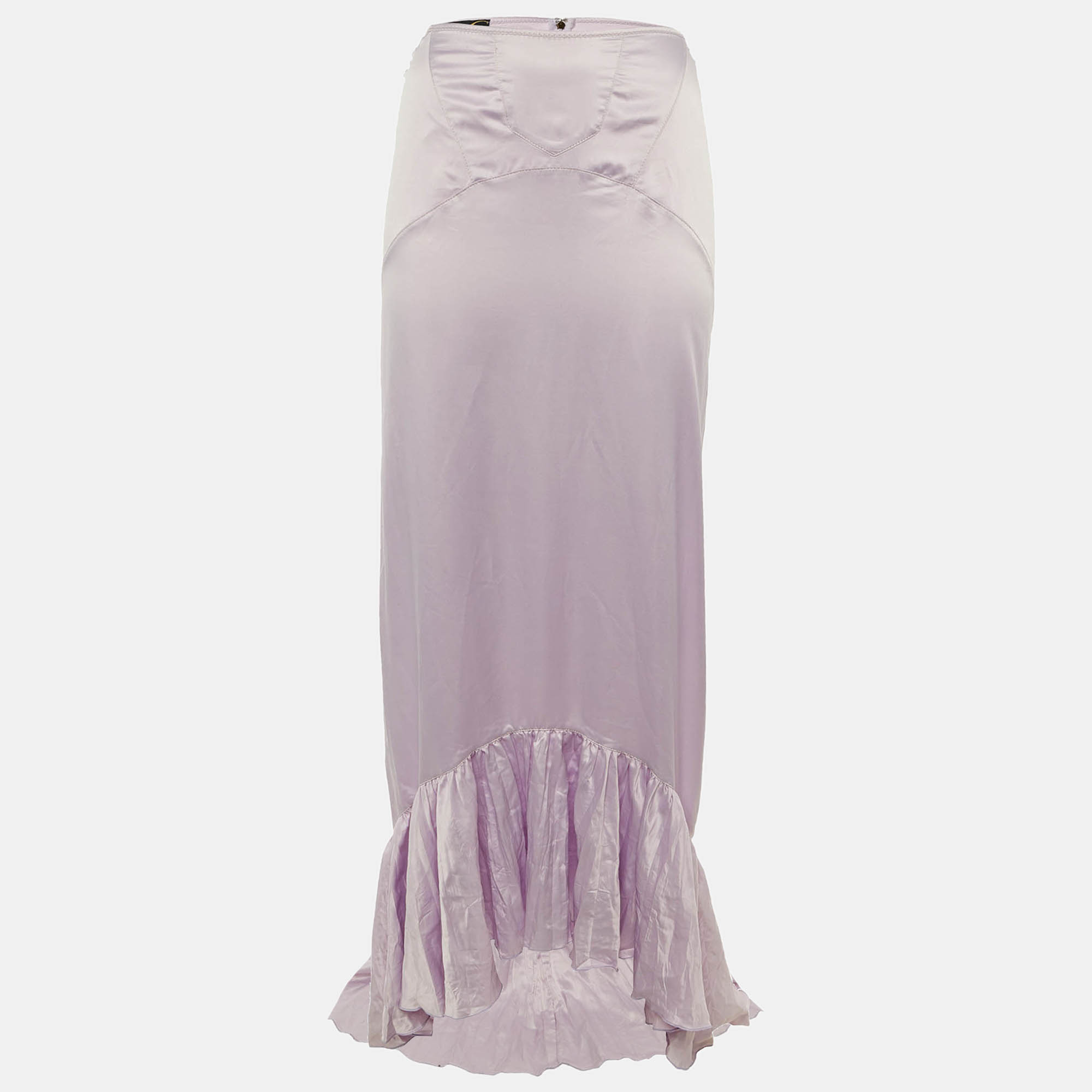 Pre-owned Just Cavalli Lavender Satin Asymmetric Hem Maxi Skirt L In Purple