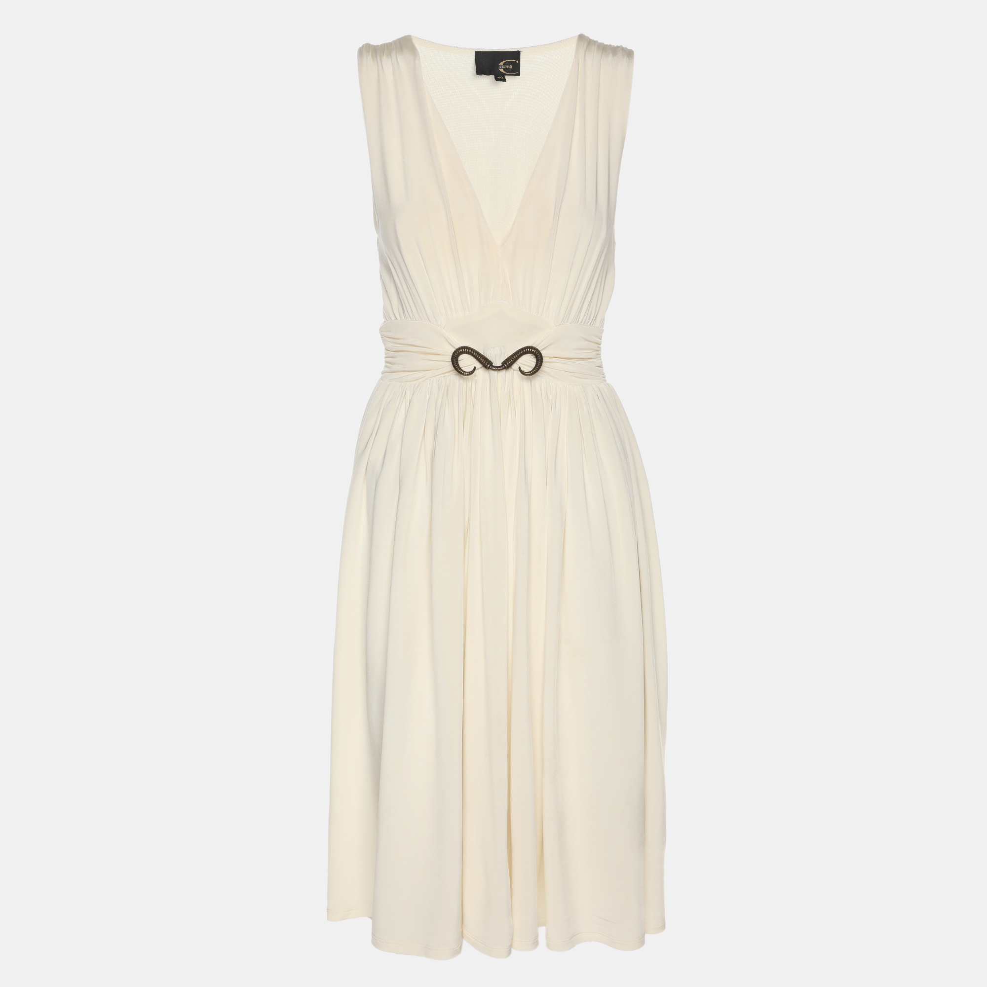 Pre-owned Just Cavalli Cream Stretch Knit Mini Dress S In White