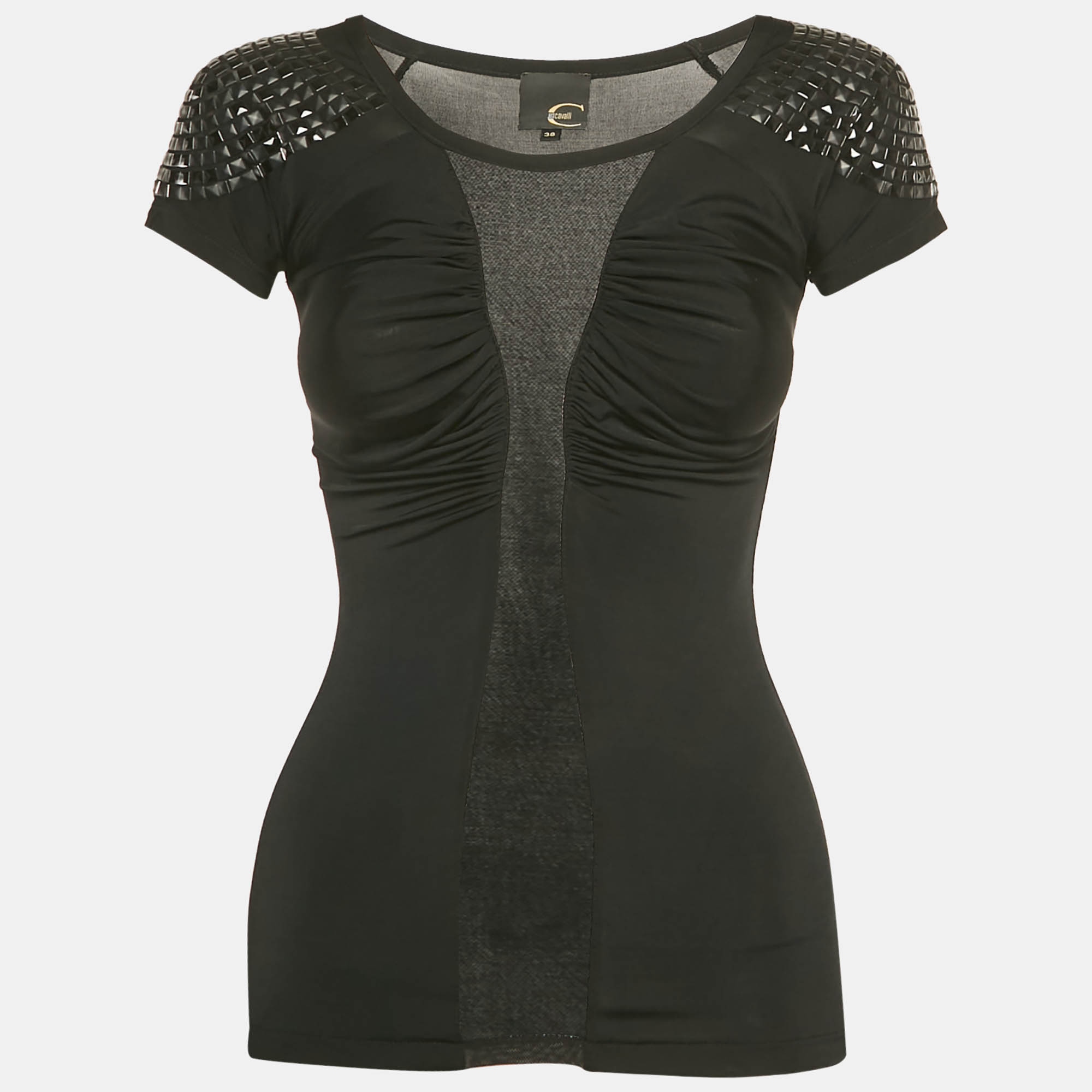 

Just Cavalli Black Draped Jersey Short Sleeve Top S