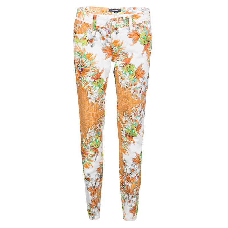 

Just Cavalli Multicolor Floral And Python Print Straight Fit Jeans