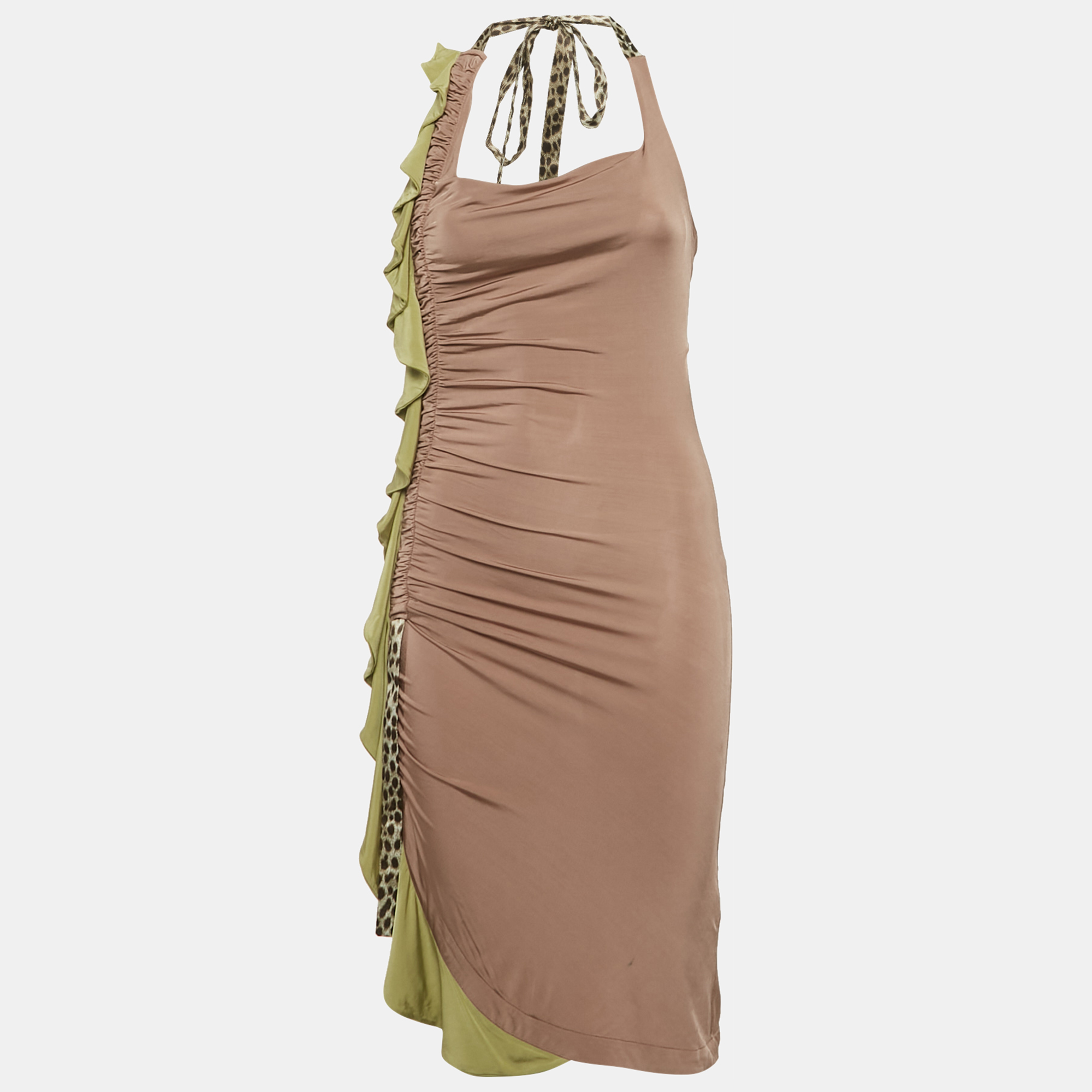 

Just Cavalli Green Jersey Side Draped Tie Neck Dress M